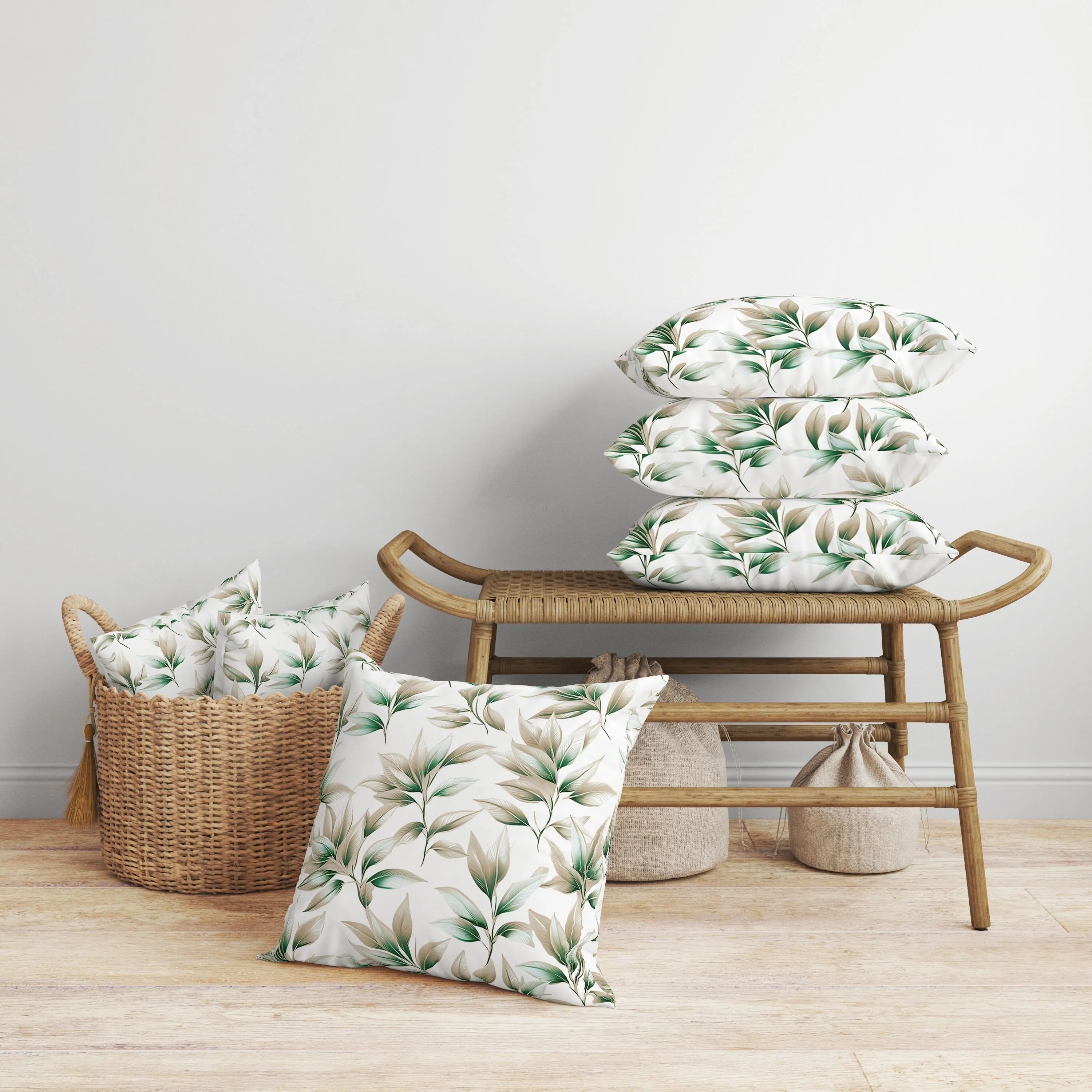 Enchanted Leaflet Faux Suede Reversible Throw Pillow Ivory and Green
