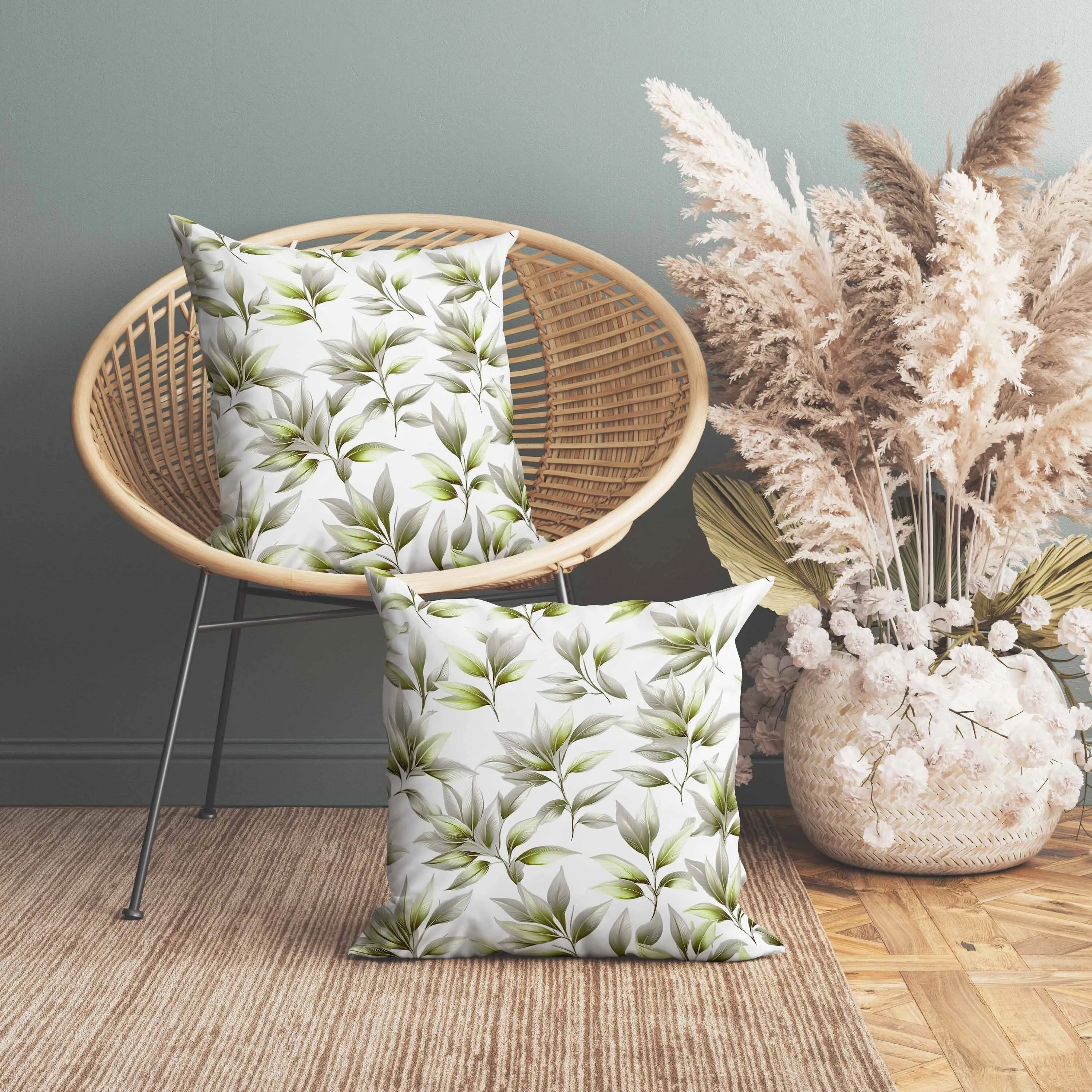Enchanted Leaflet Faux Suede Reversible Throw Pillow Silver and Green