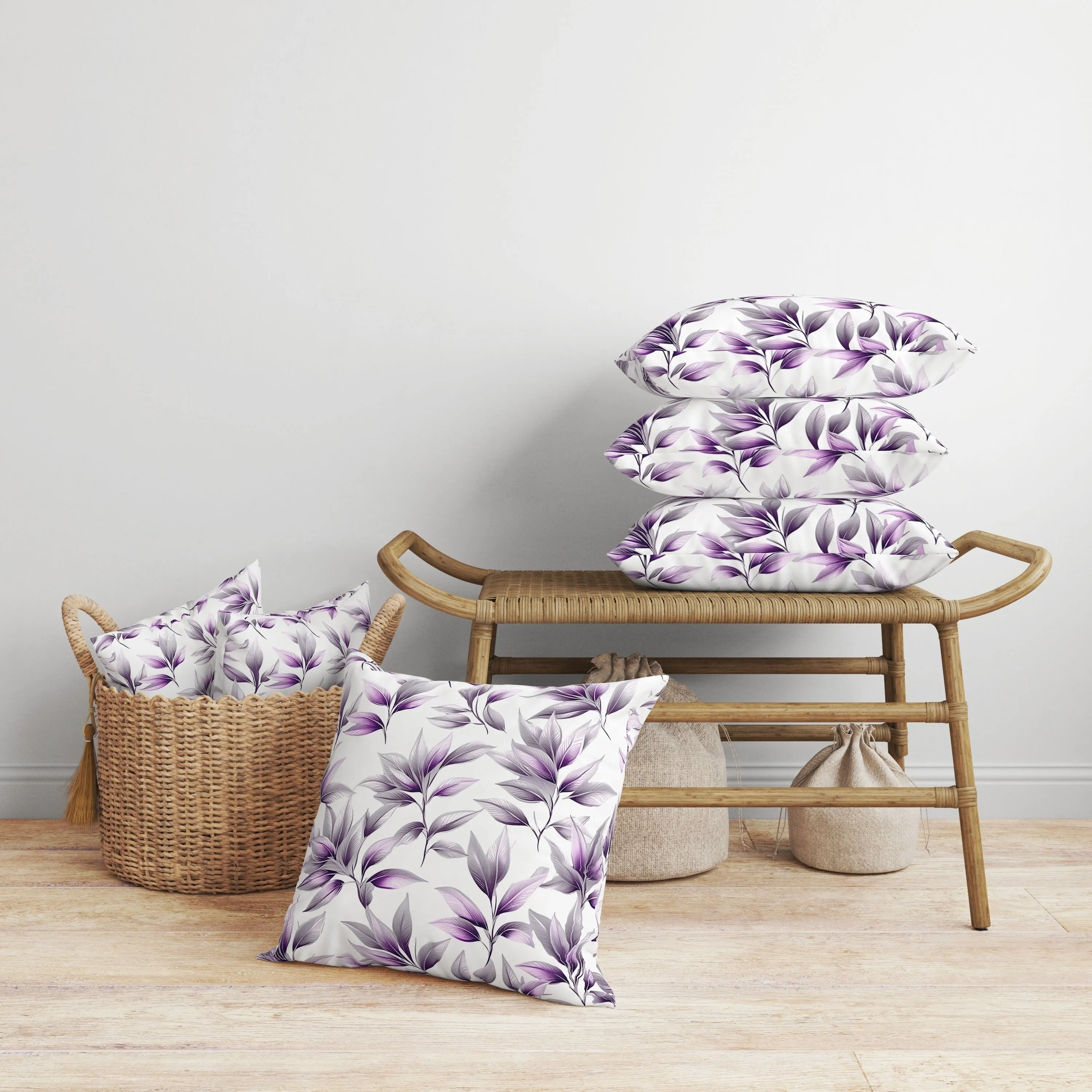 Enchanted Leaflet Faux Suede Reversible Throw Pillow Silver and Purple