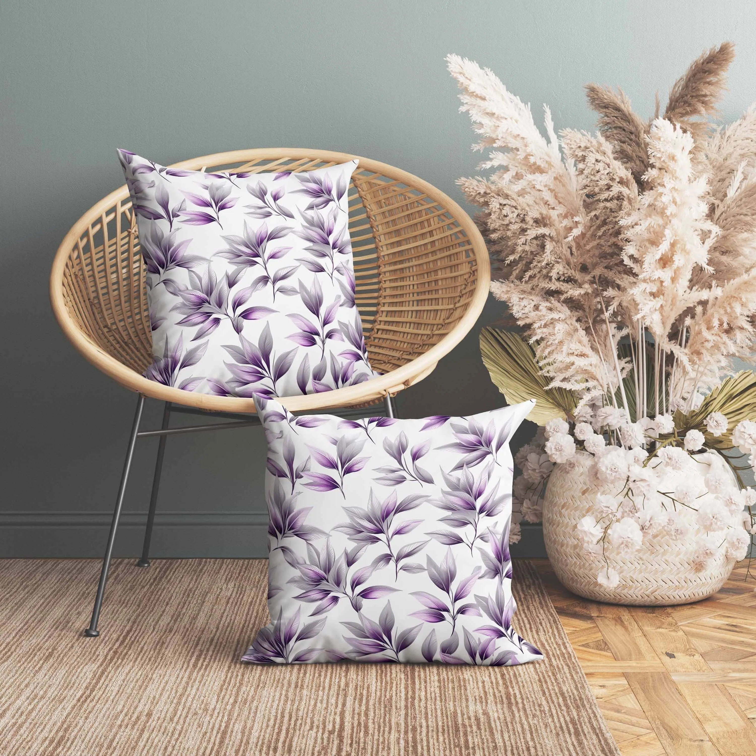 Enchanted Leaflet Faux Suede Reversible Throw Pillow Silver and Purple