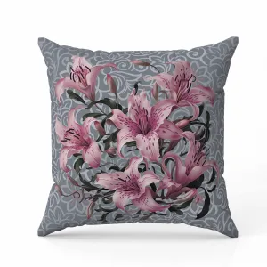 Enchanted Lily Affair Faux Suede Reversible Throw Pillow Grey and Pink
