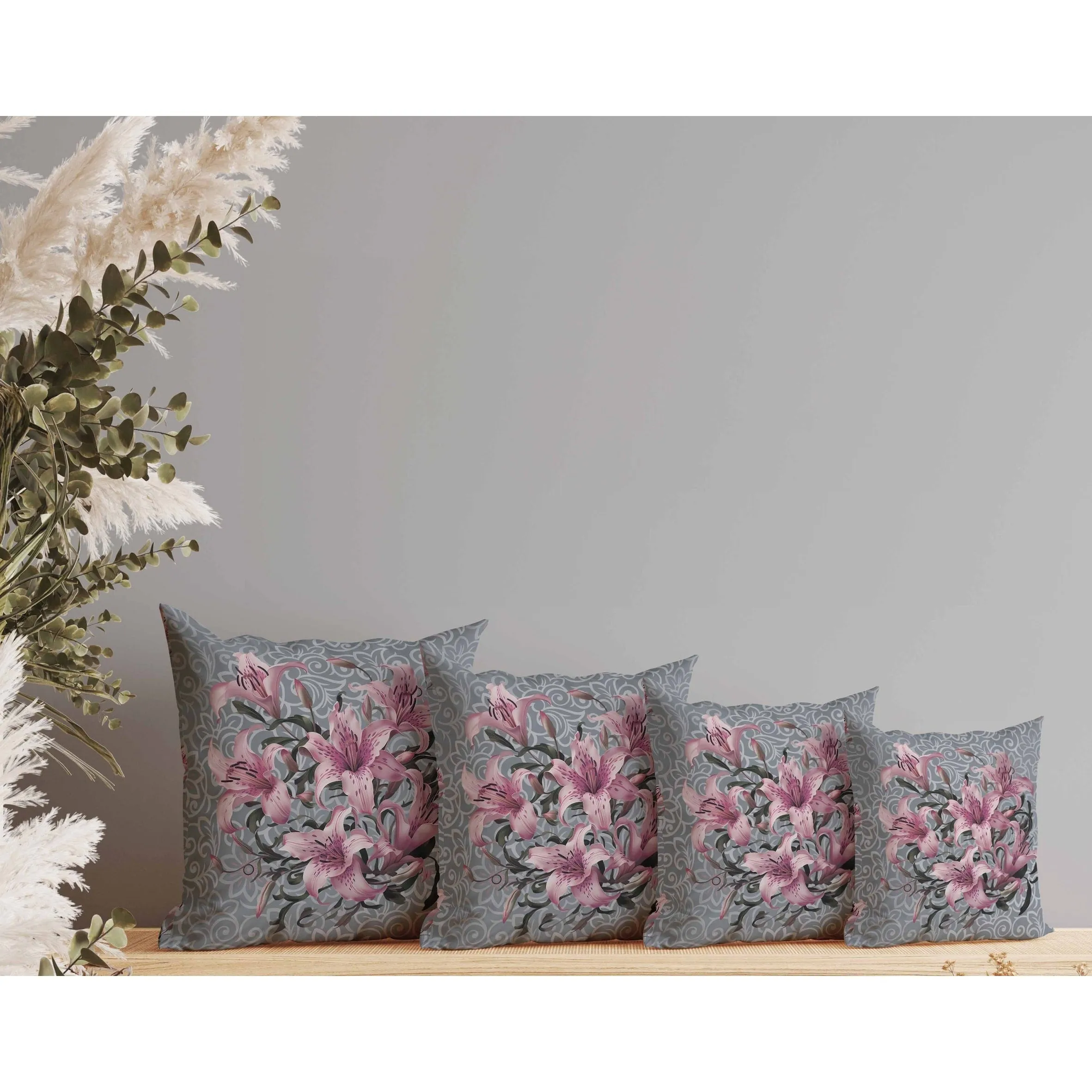 Enchanted Lily Affair Faux Suede Reversible Throw Pillow Grey and Pink