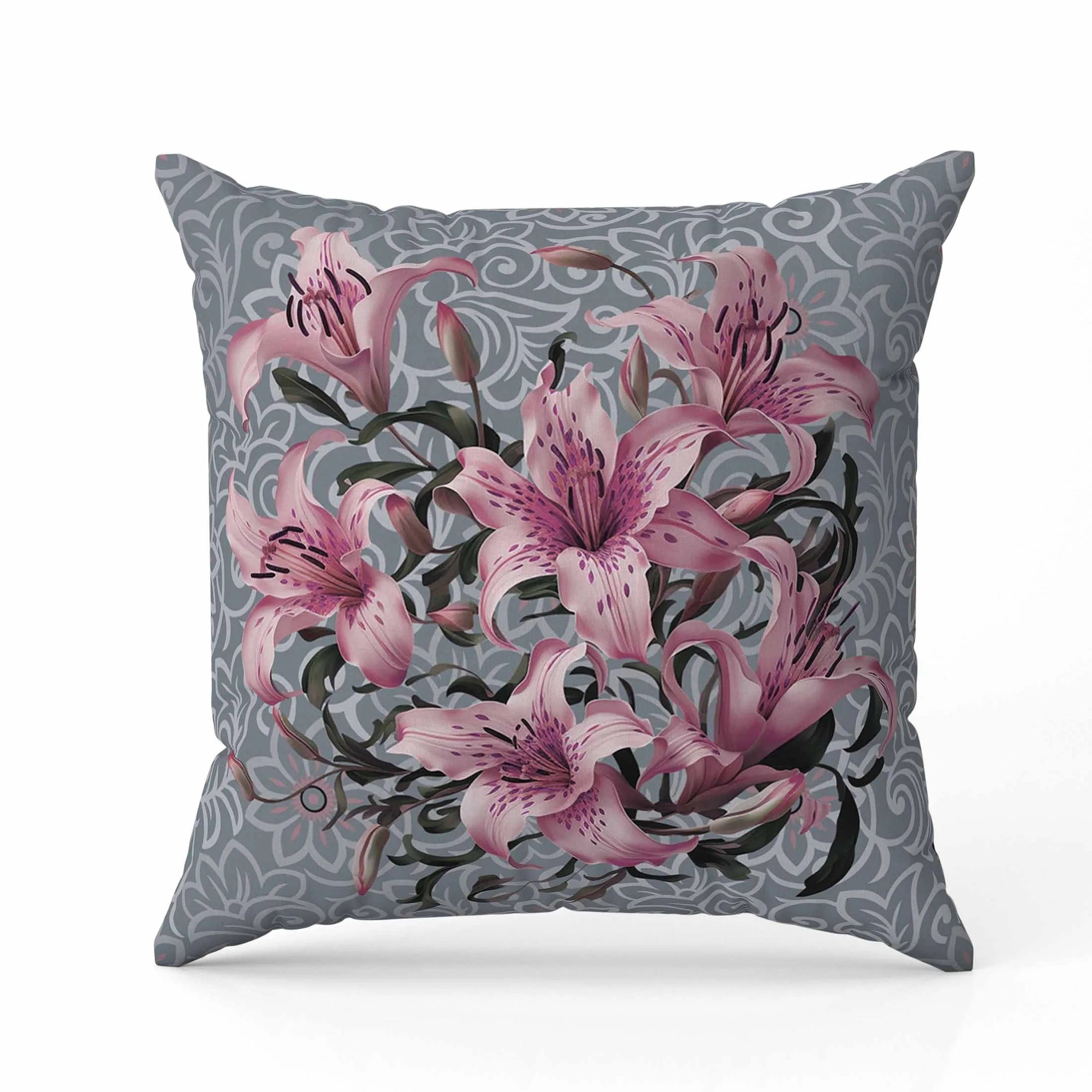 Enchanted Lily Affair Faux Suede Reversible Throw Pillow Grey and Pink