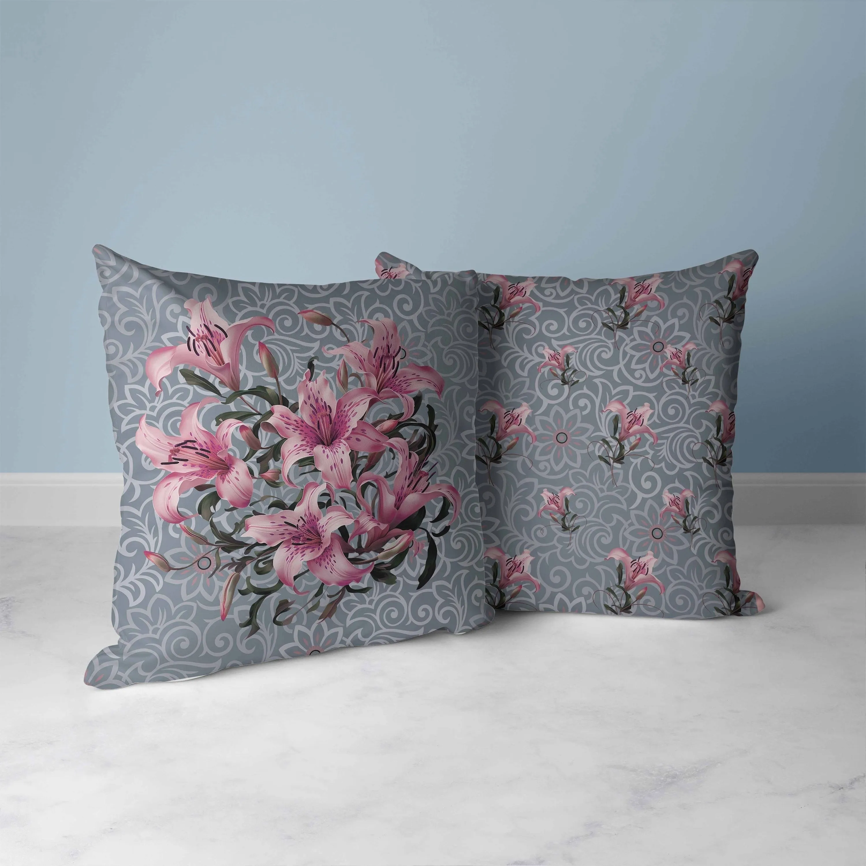 Enchanted Lily Affair Faux Suede Reversible Throw Pillow Grey and Pink