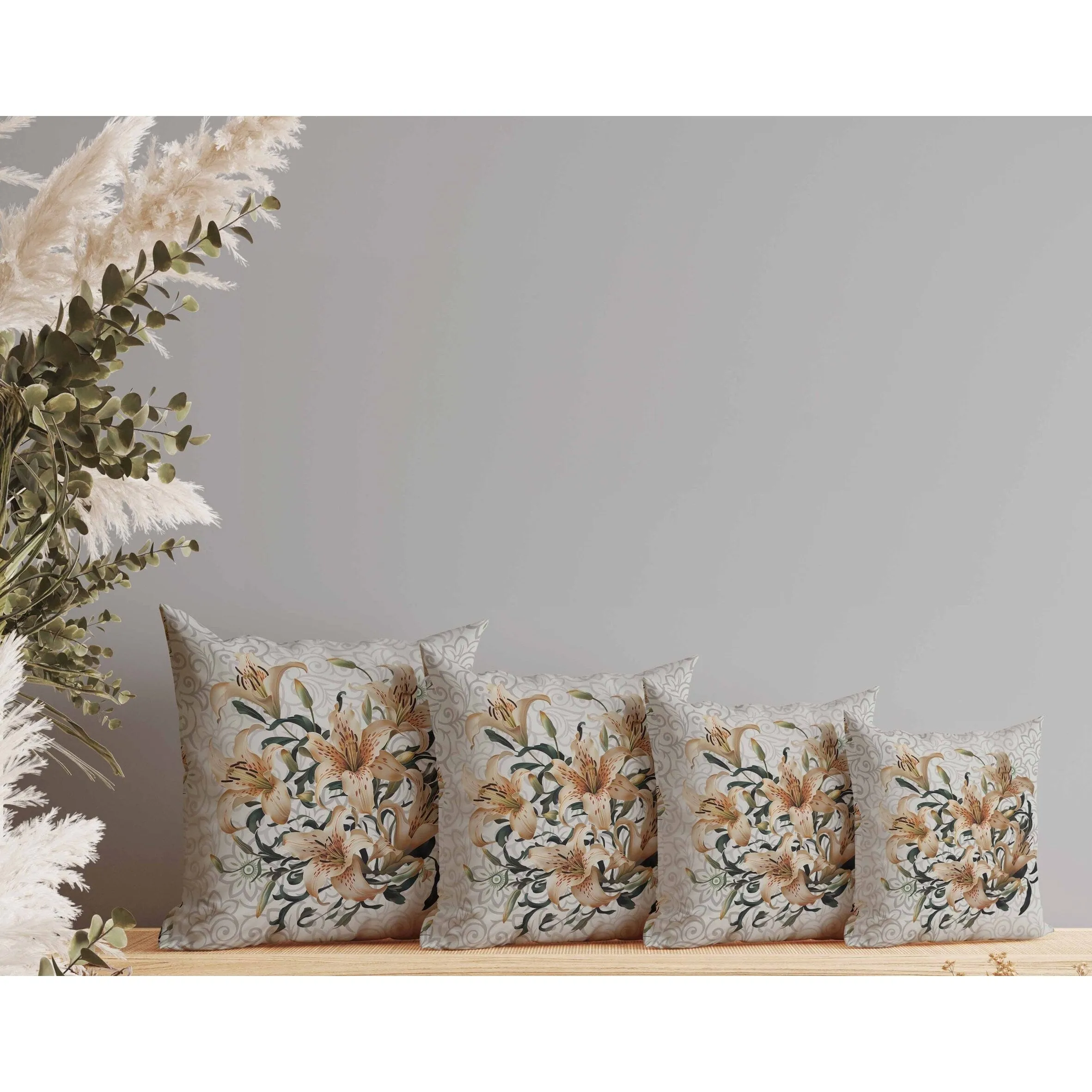 Enchanted Lily Affair Faux Suede Reversible Throw Pillow Grey and Vanilla