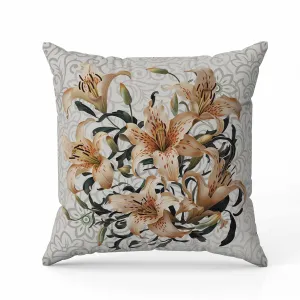 Enchanted Lily Affair Faux Suede Reversible Throw Pillow Grey and Vanilla