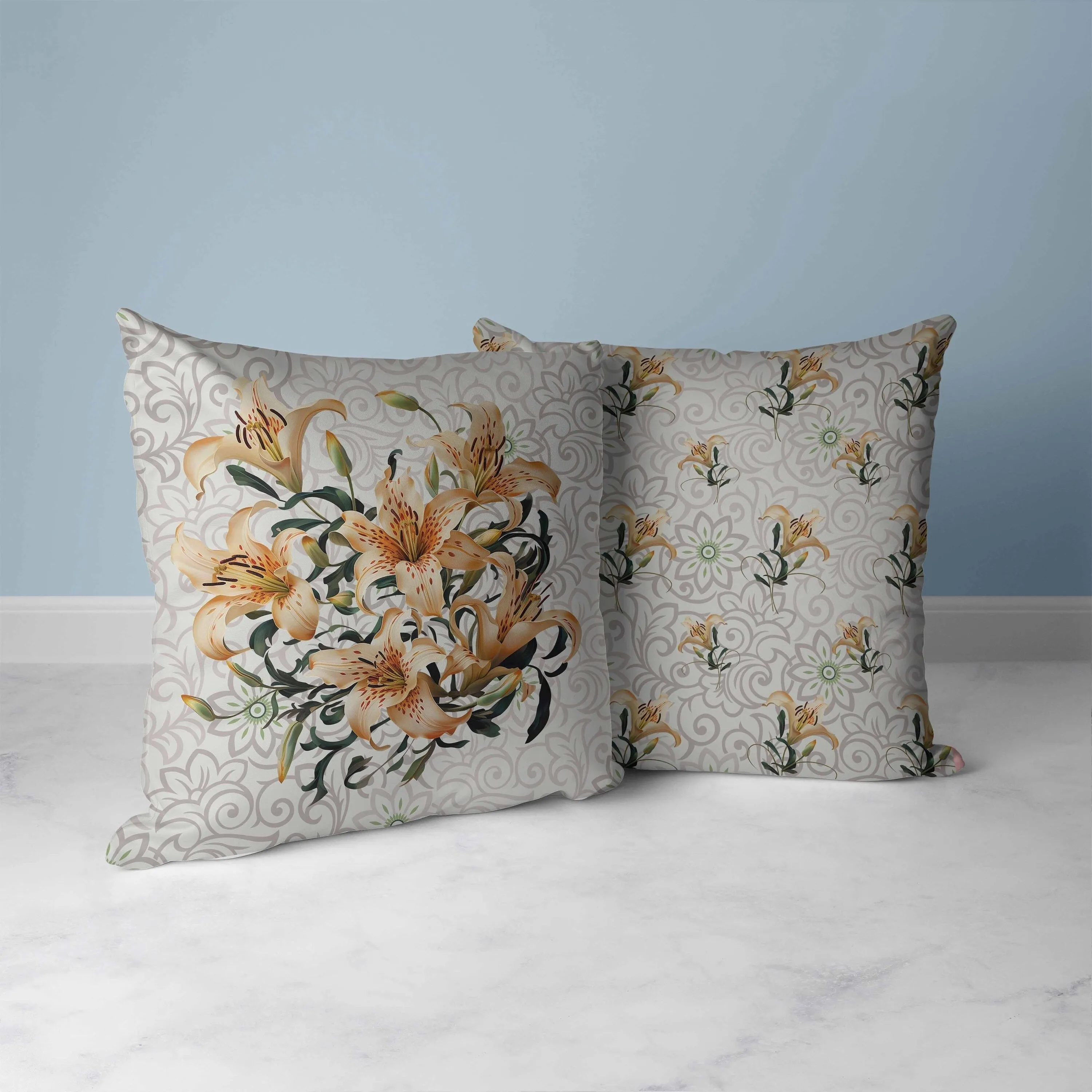 Enchanted Lily Affair Faux Suede Reversible Throw Pillow Grey and Vanilla