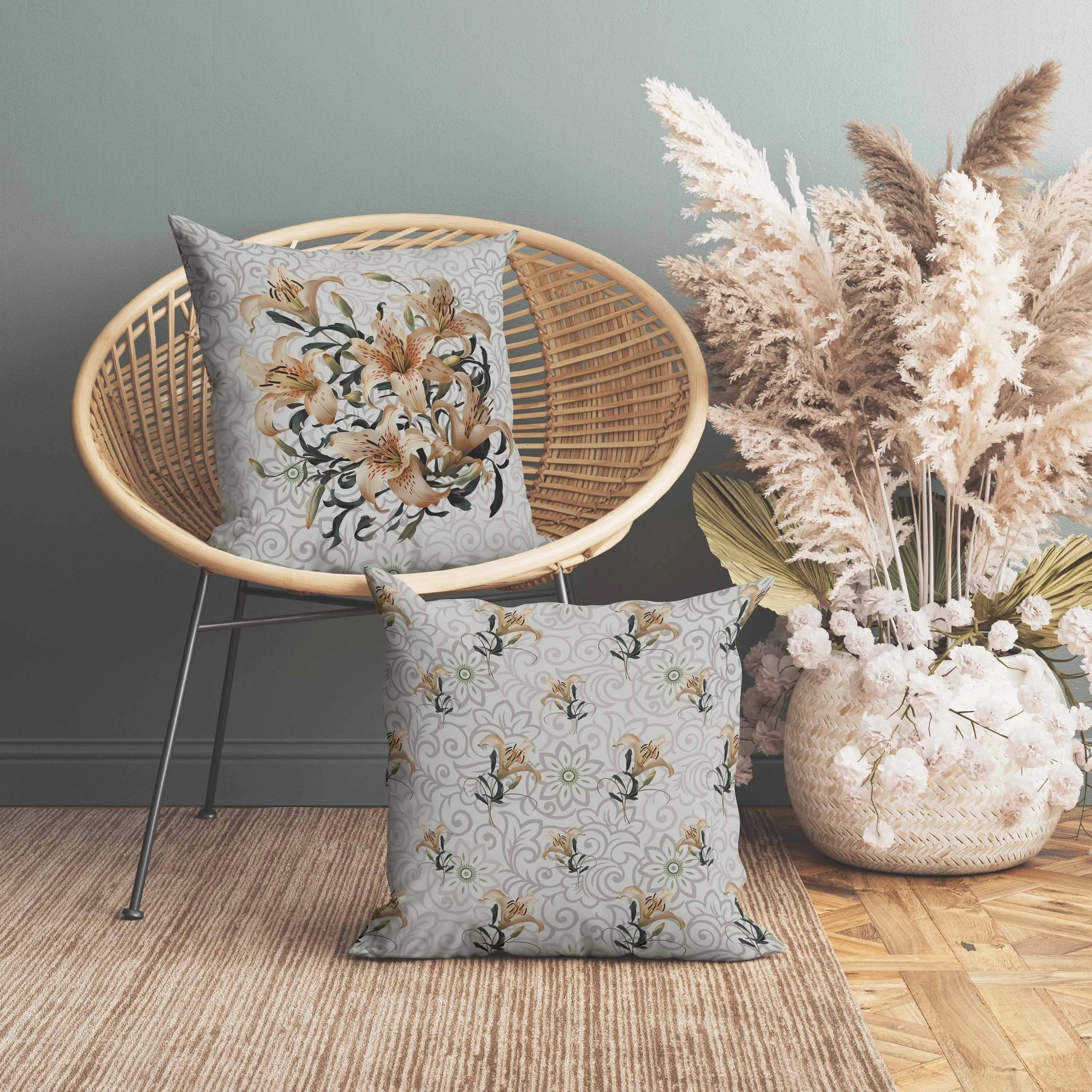 Enchanted Lily Affair Faux Suede Reversible Throw Pillow Grey and Vanilla
