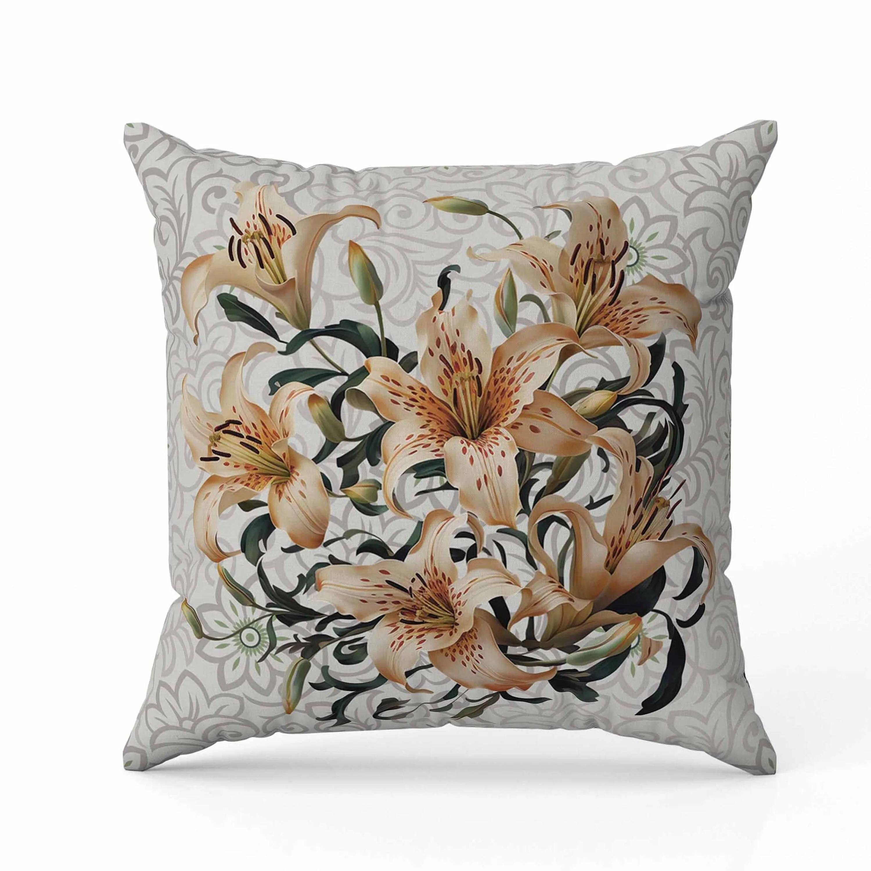 Enchanted Lily Affair Faux Suede Reversible Throw Pillow Grey and Vanilla