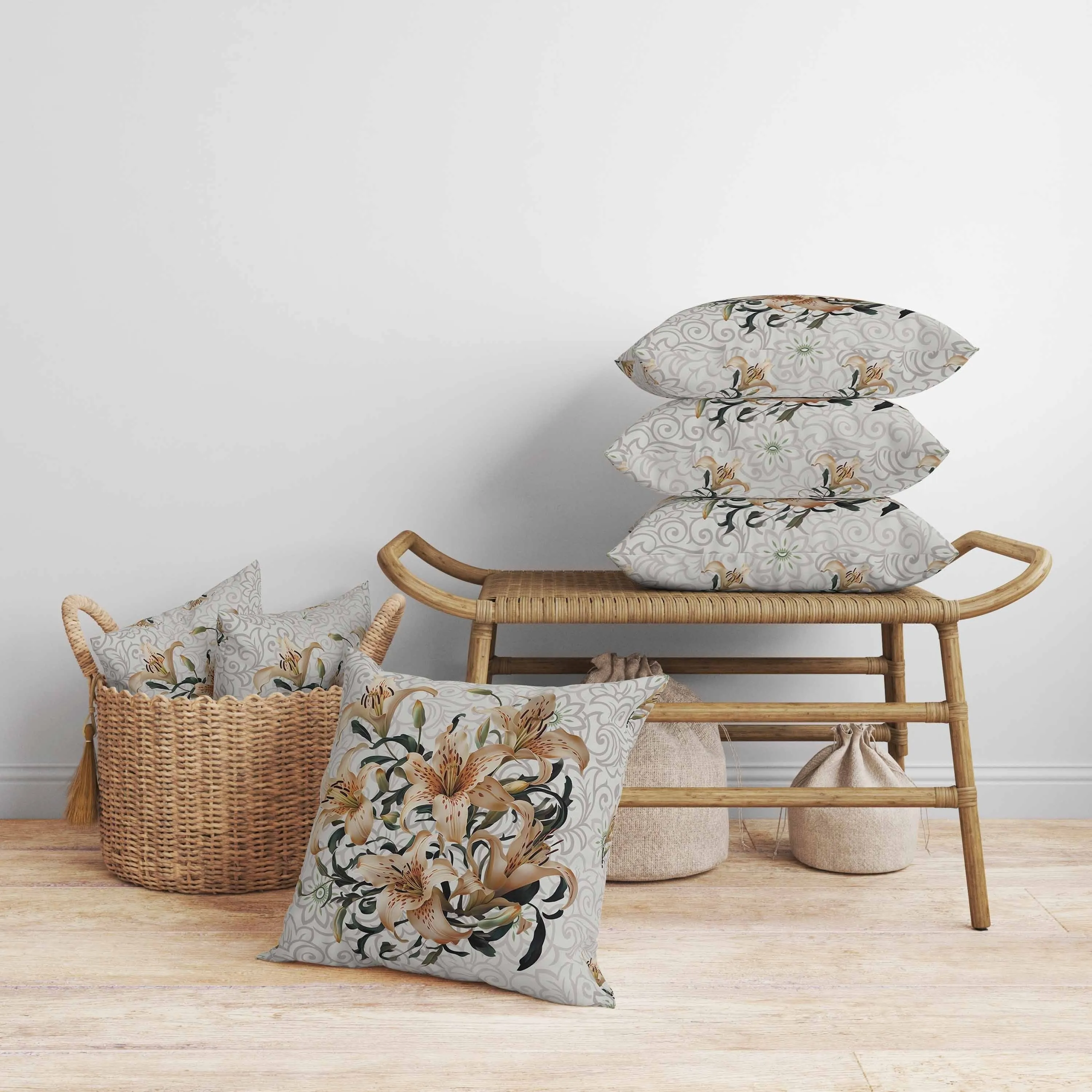 Enchanted Lily Affair Faux Suede Reversible Throw Pillow Grey and Vanilla
