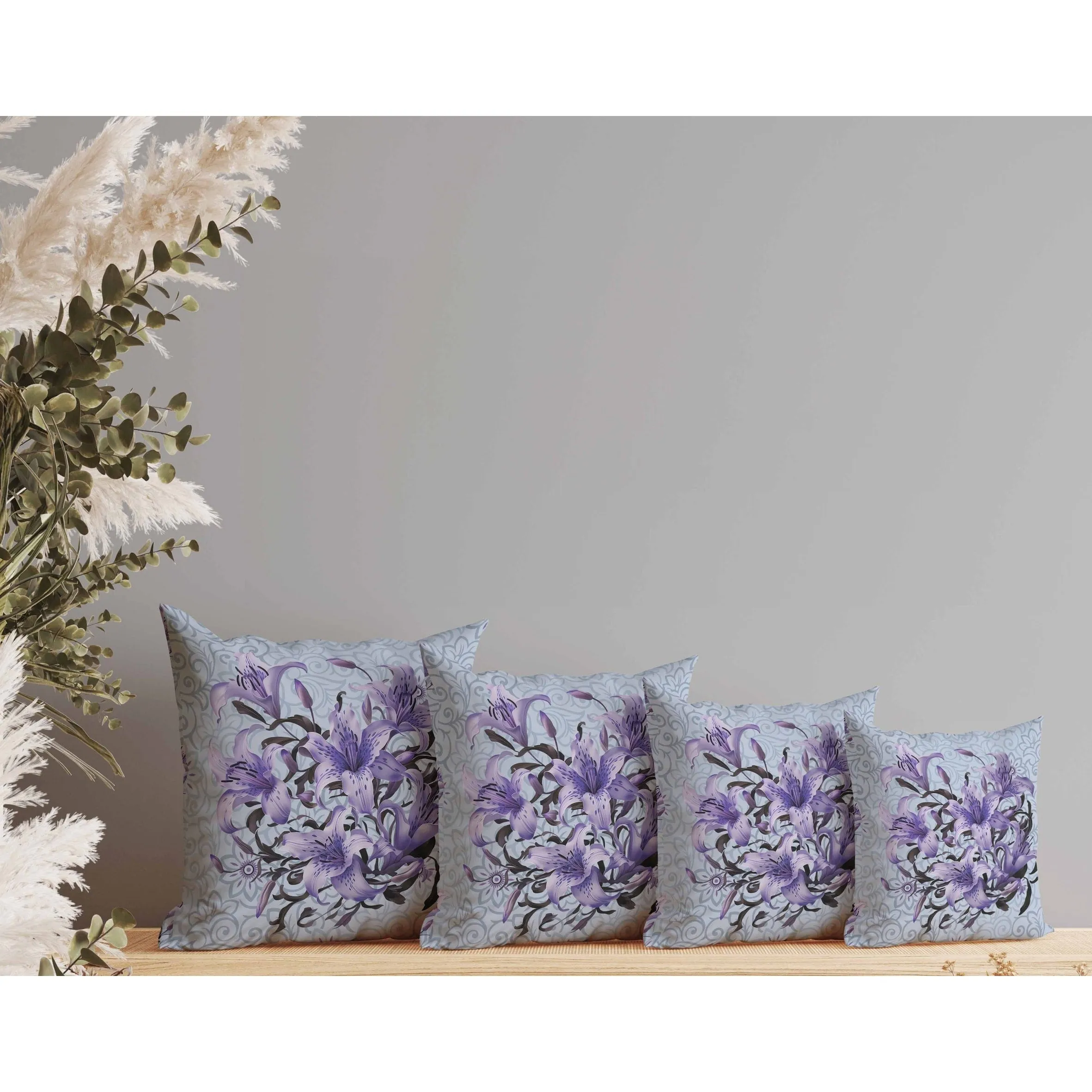 Enchanted Lily Affair Faux Suede Reversible Throw Pillow Silver and Blue