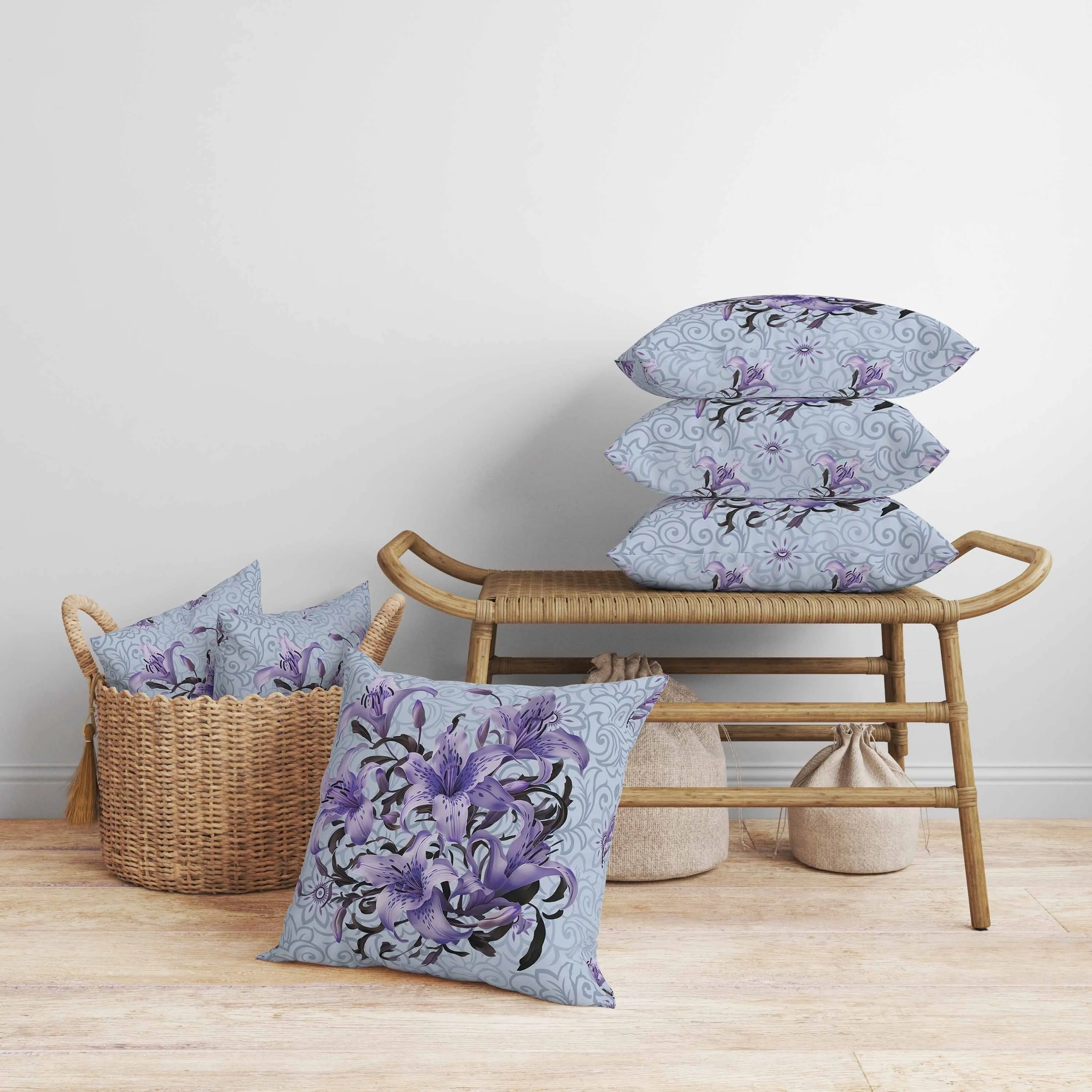 Enchanted Lily Affair Faux Suede Reversible Throw Pillow Silver and Blue