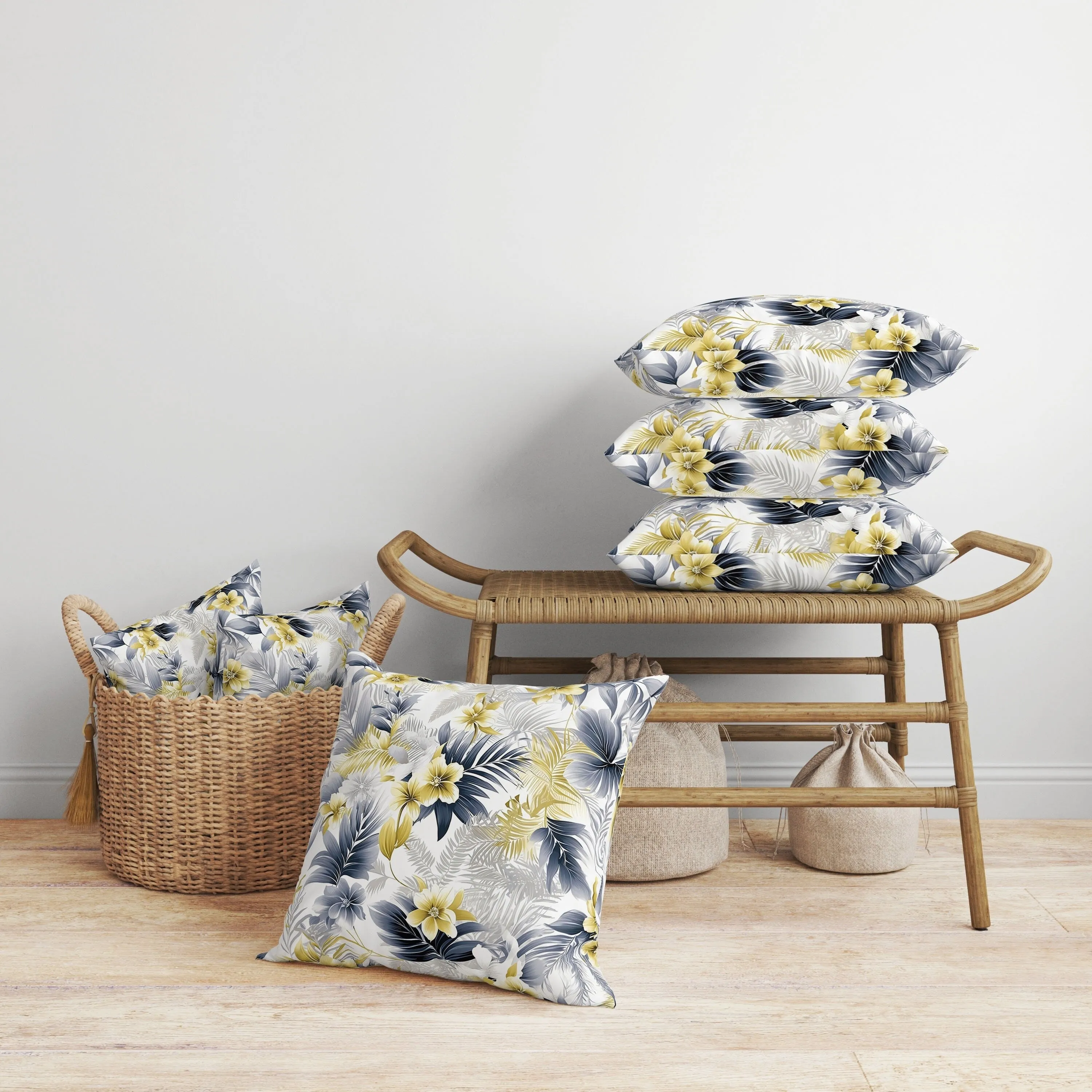 Enchanted Tropics Faux Suede Reversible Throw Pillow Silver and Yellow