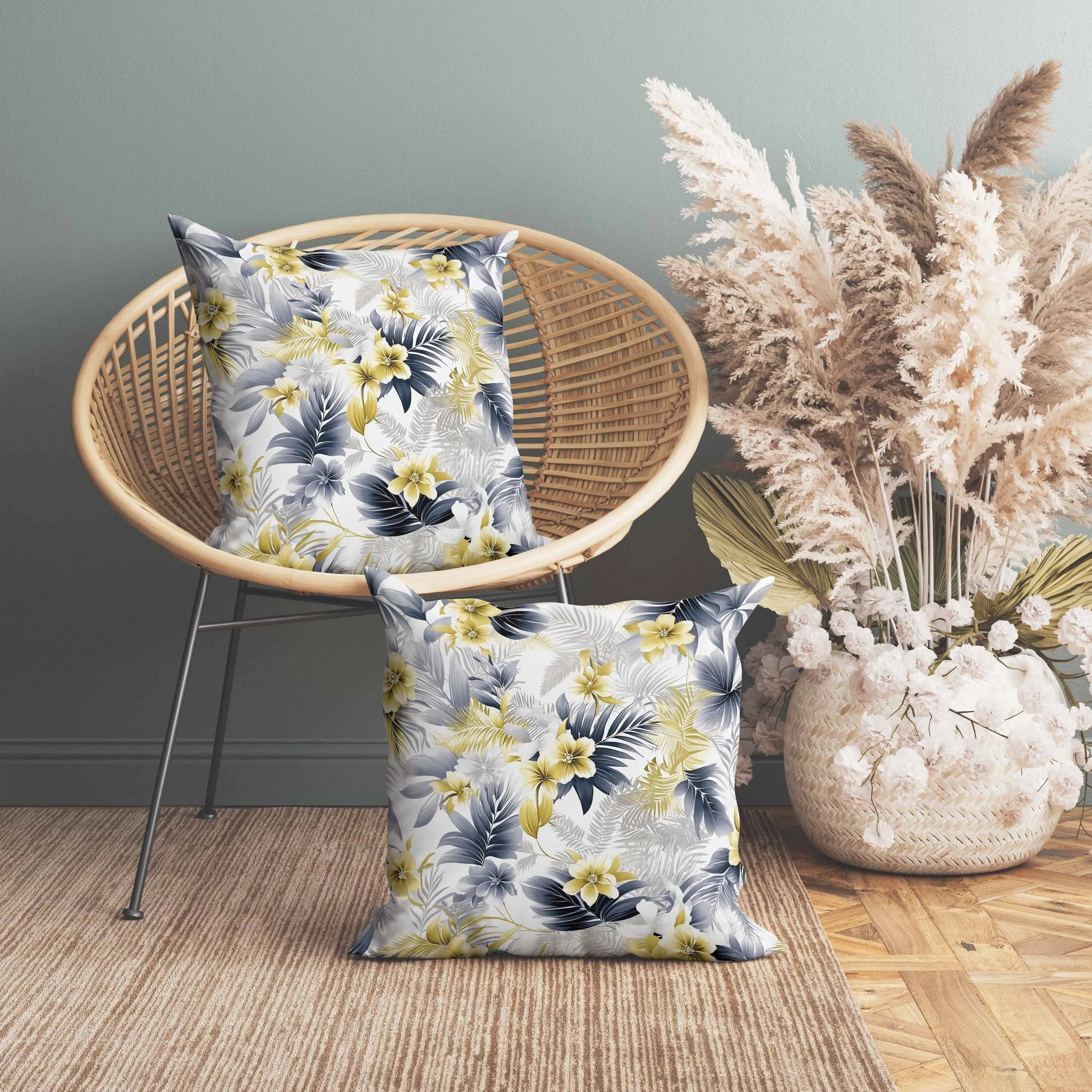 Enchanted Tropics Faux Suede Reversible Throw Pillow Silver and Yellow