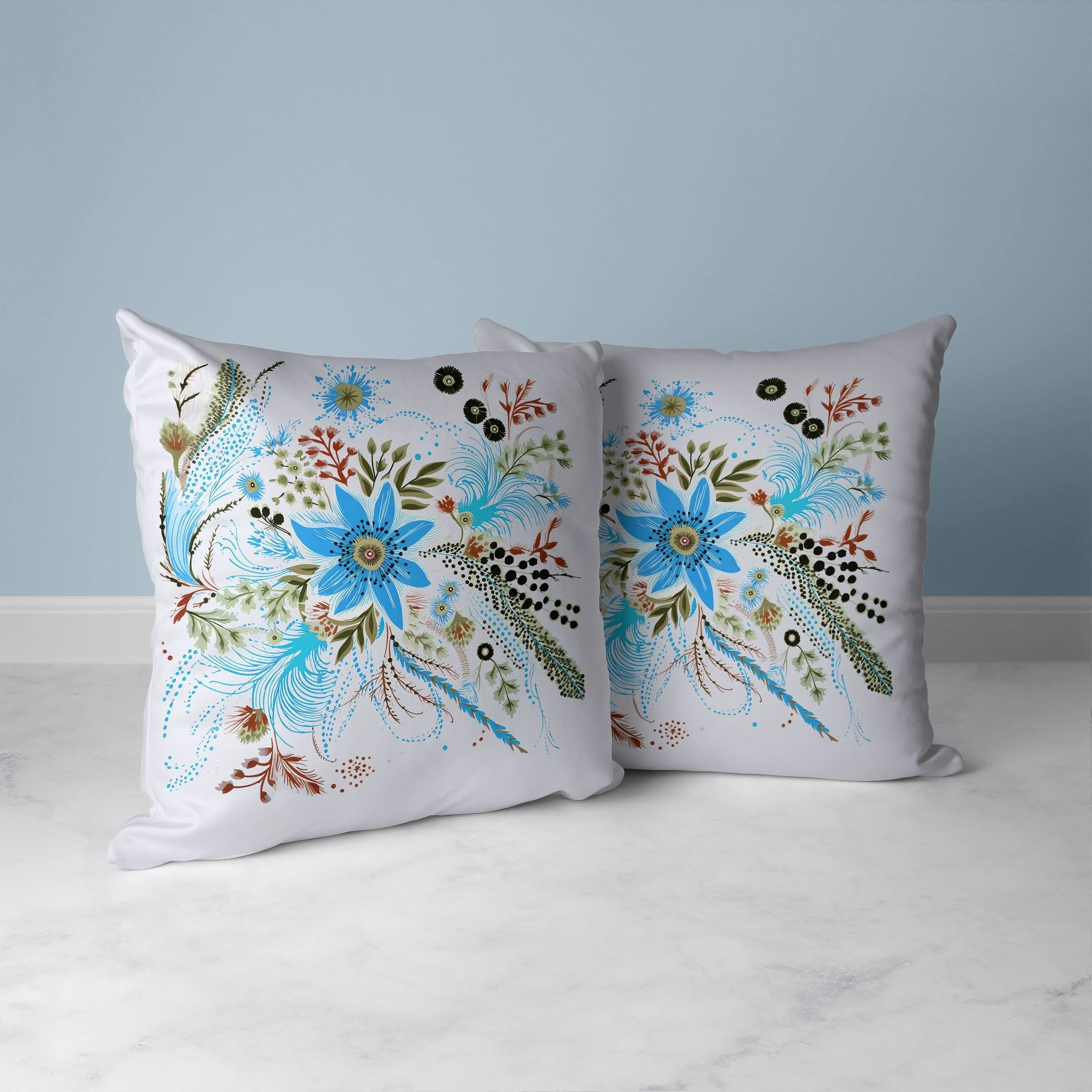 Enchanting Bouquet Faux Suede Reversible Throw Pillow Blue and Green