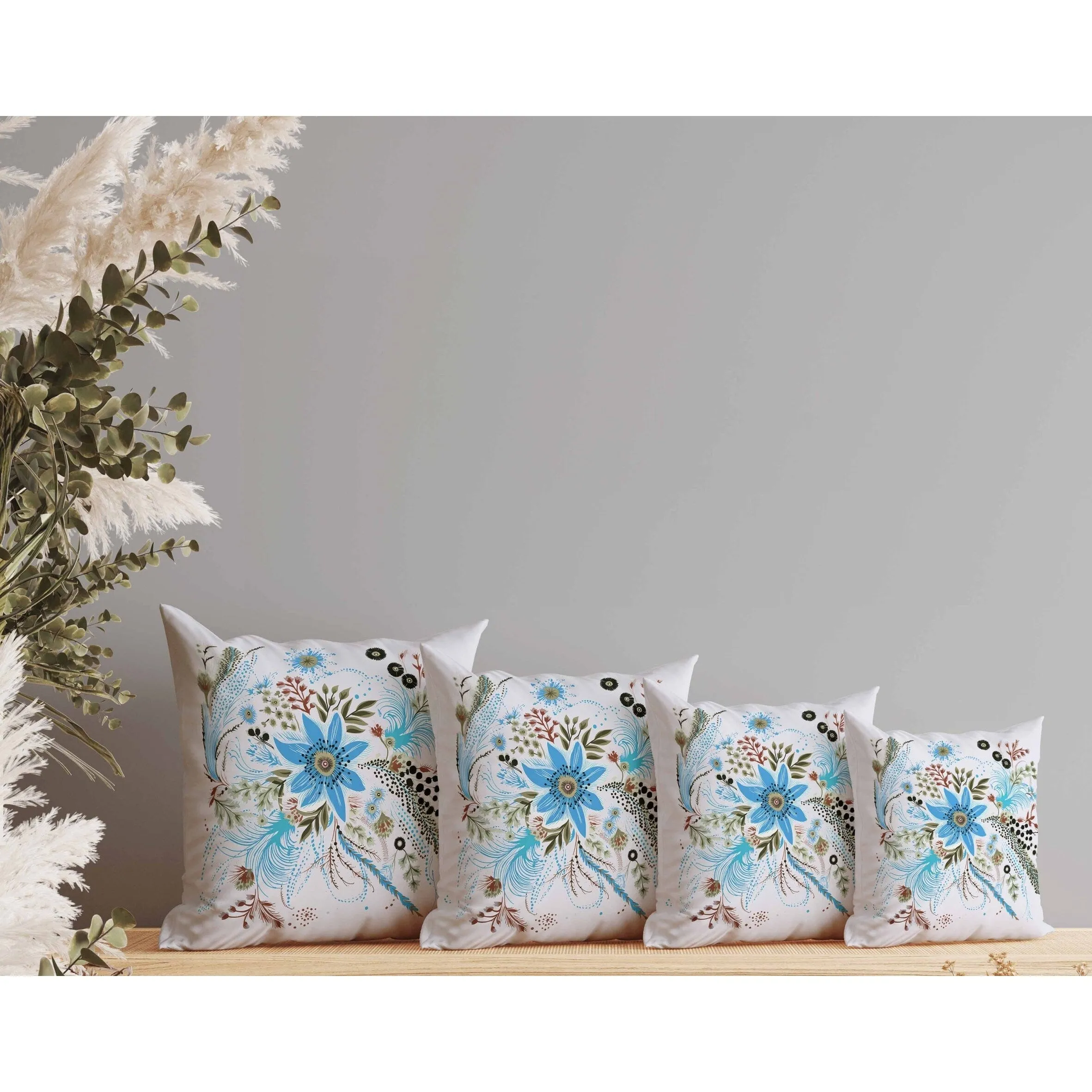 Enchanting Bouquet Faux Suede Reversible Throw Pillow Blue and Green