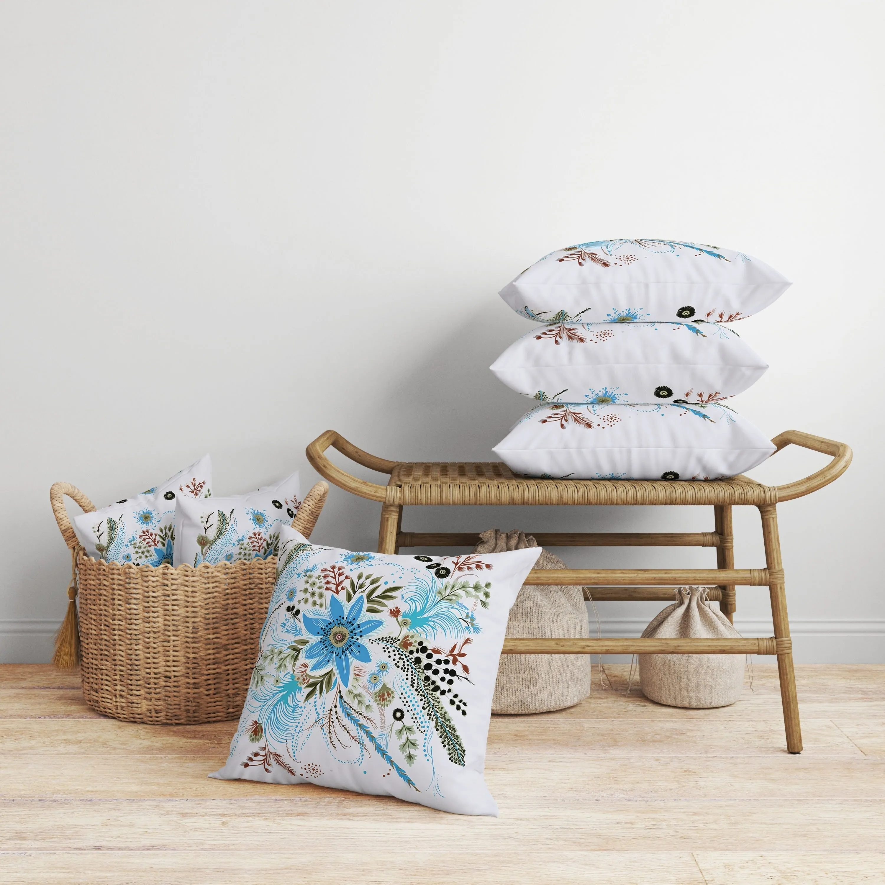 Enchanting Bouquet Faux Suede Reversible Throw Pillow Blue and Green