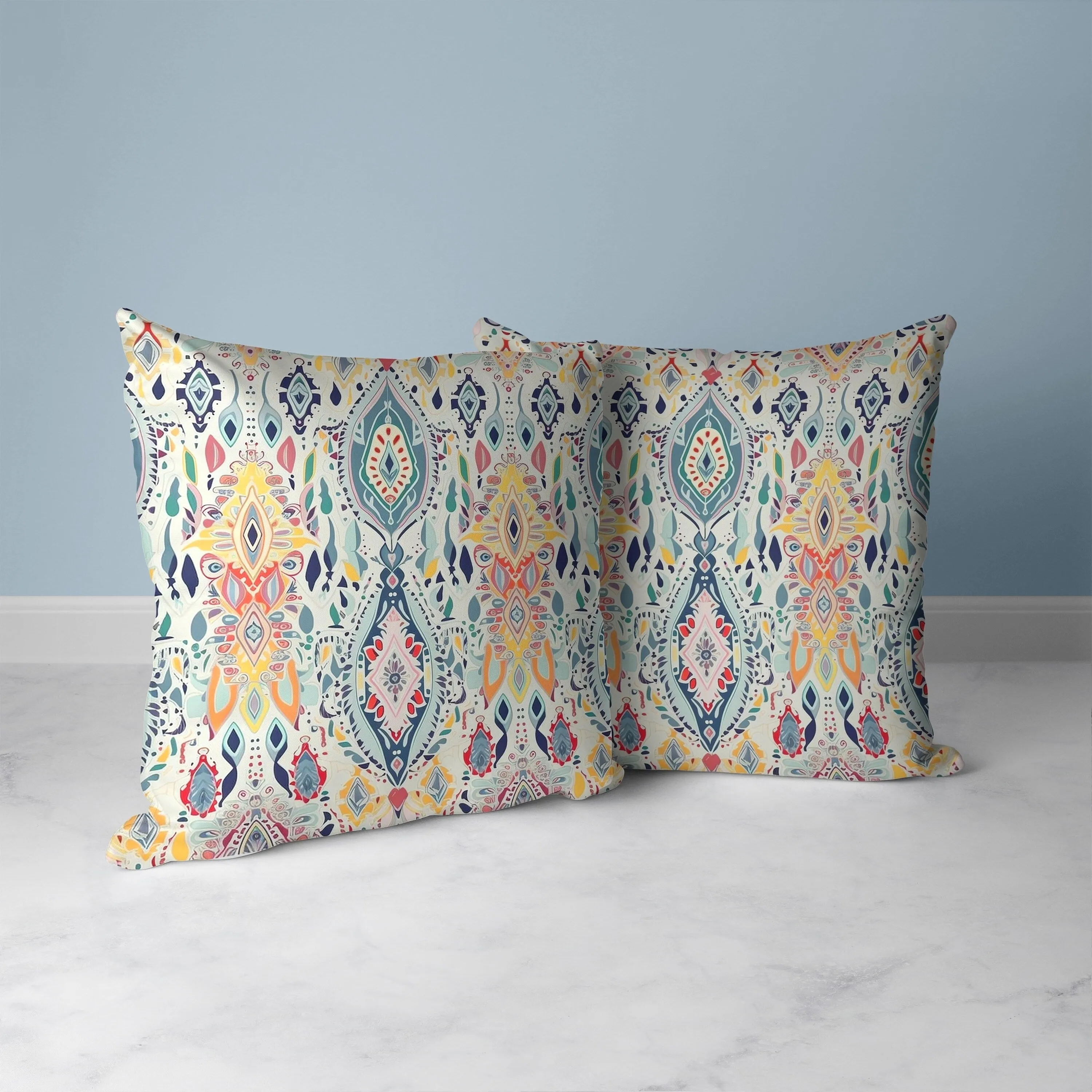 Ethnic Elegance Faux Suede Reversible Throw Pillow Blue and Orange