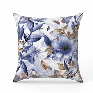 Exquisite Floral Breeze Faux Suede Reversible Throw Pillow Blue and Gold