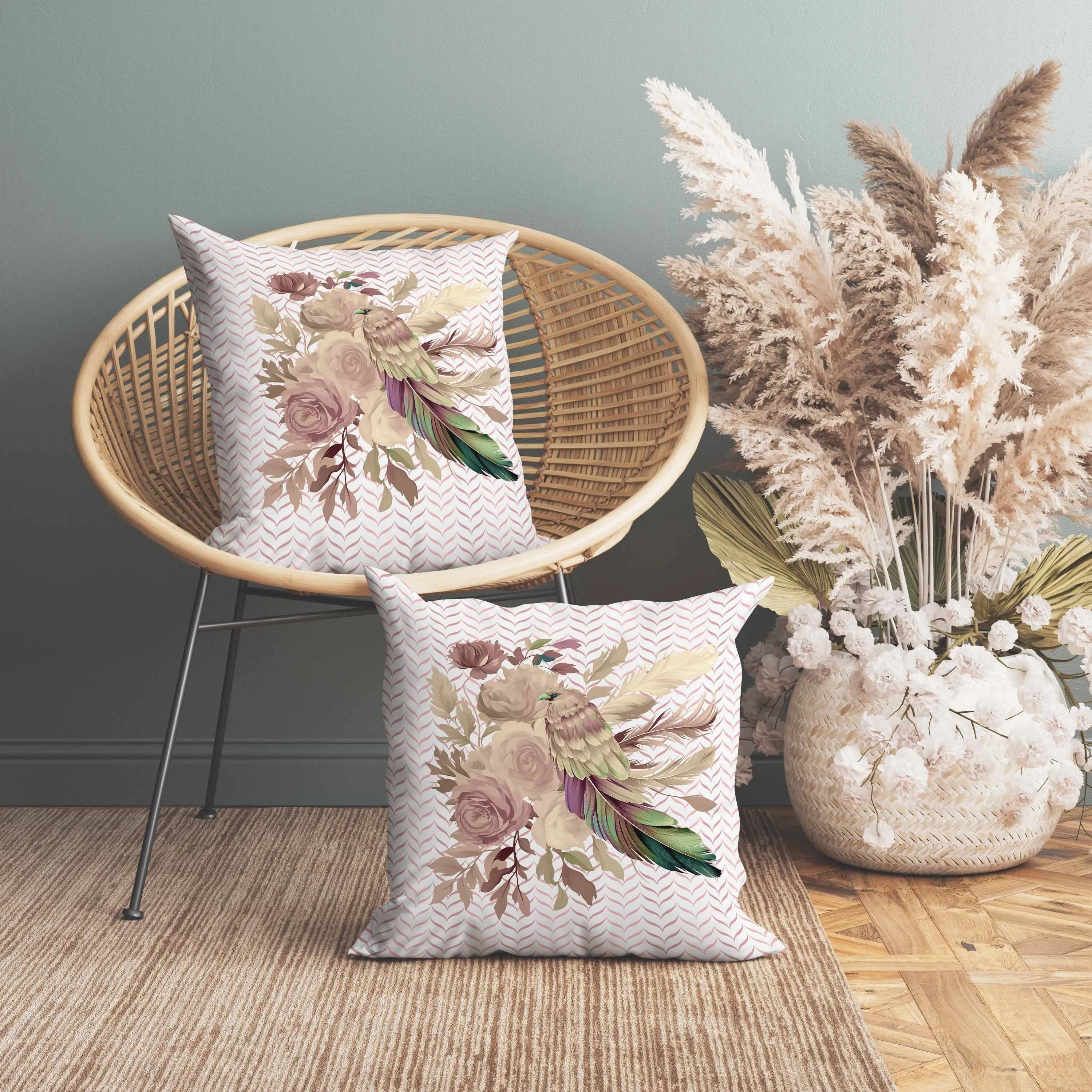 Feathered Bouquet Faux Suede Reversible Throw Pillow Pink and Beige