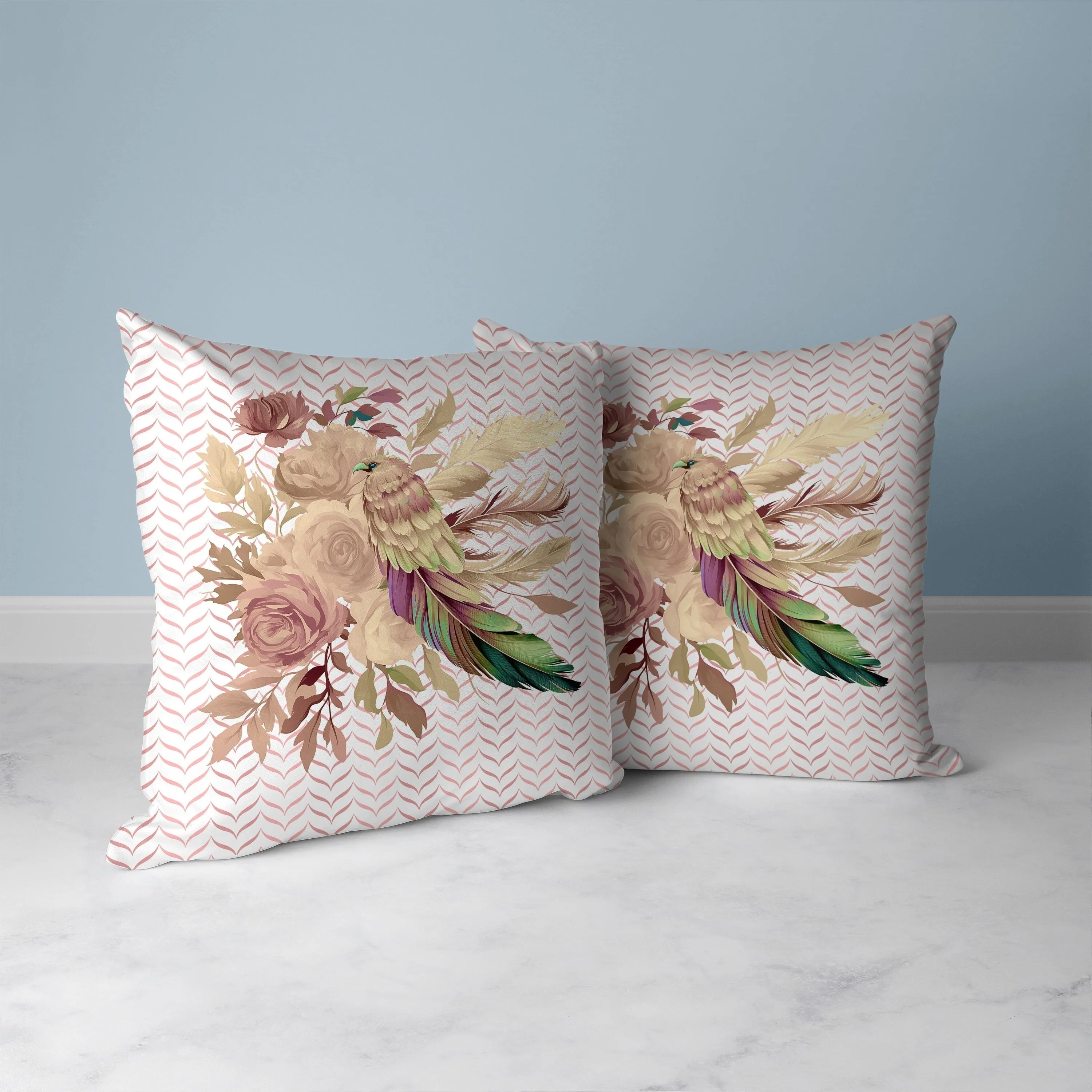 Feathered Bouquet Faux Suede Reversible Throw Pillow Pink and Beige