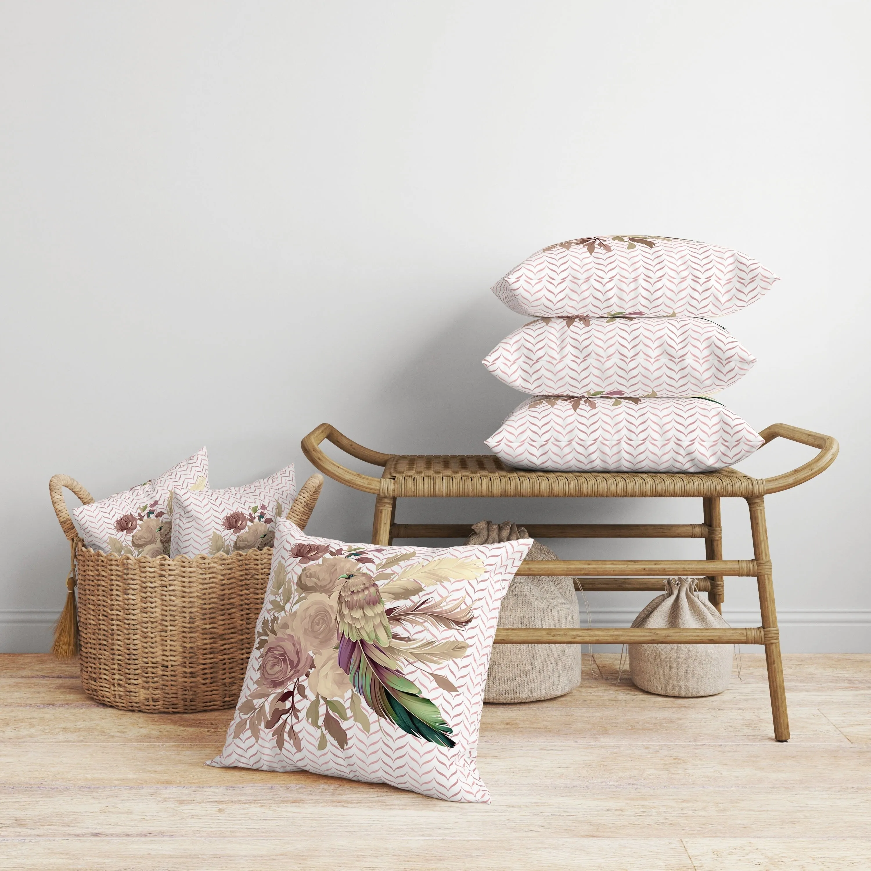 Feathered Bouquet Faux Suede Reversible Throw Pillow Pink and Beige