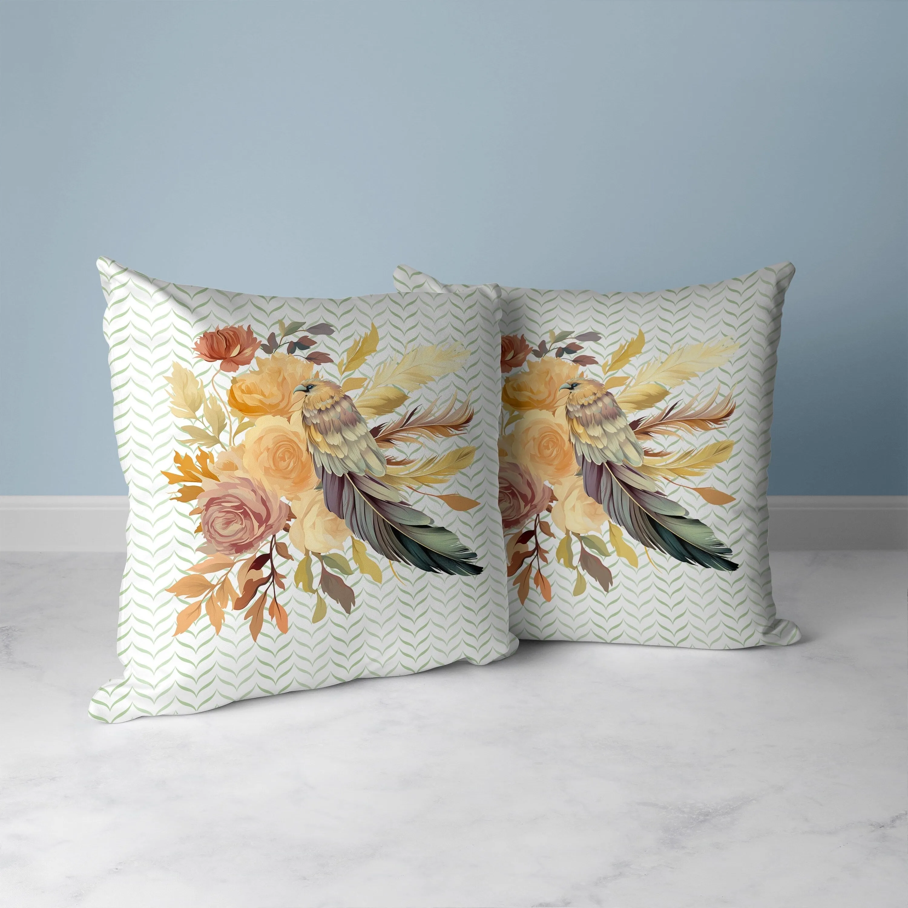 Feathered Bouquet Faux Suede Reversible Throw Pillow White and Beige