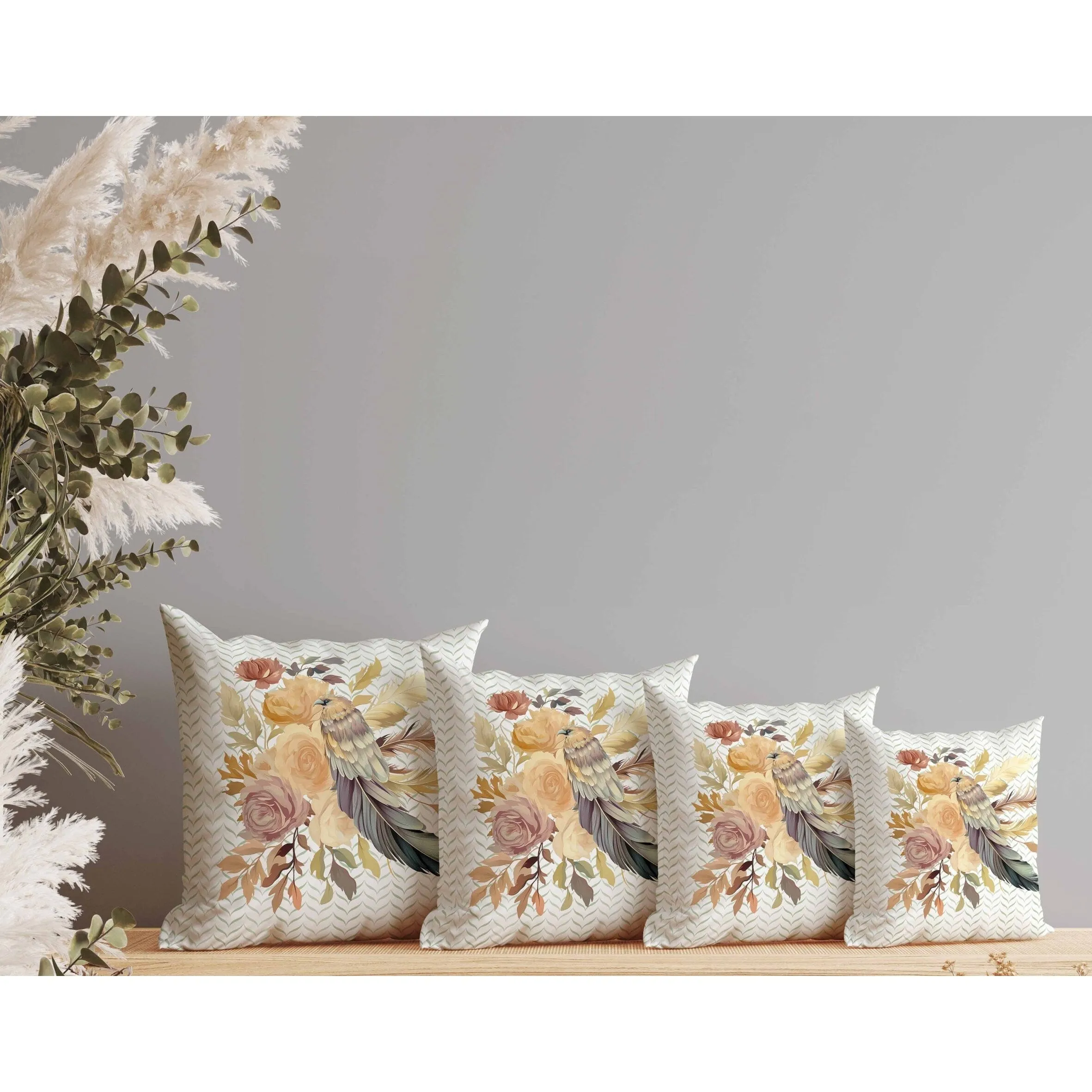 Feathered Bouquet Faux Suede Reversible Throw Pillow White and Beige