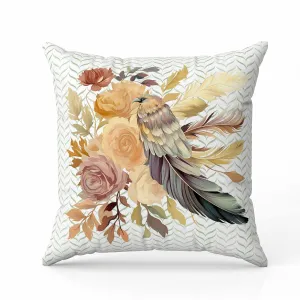 Feathered Bouquet Faux Suede Reversible Throw Pillow White and Beige