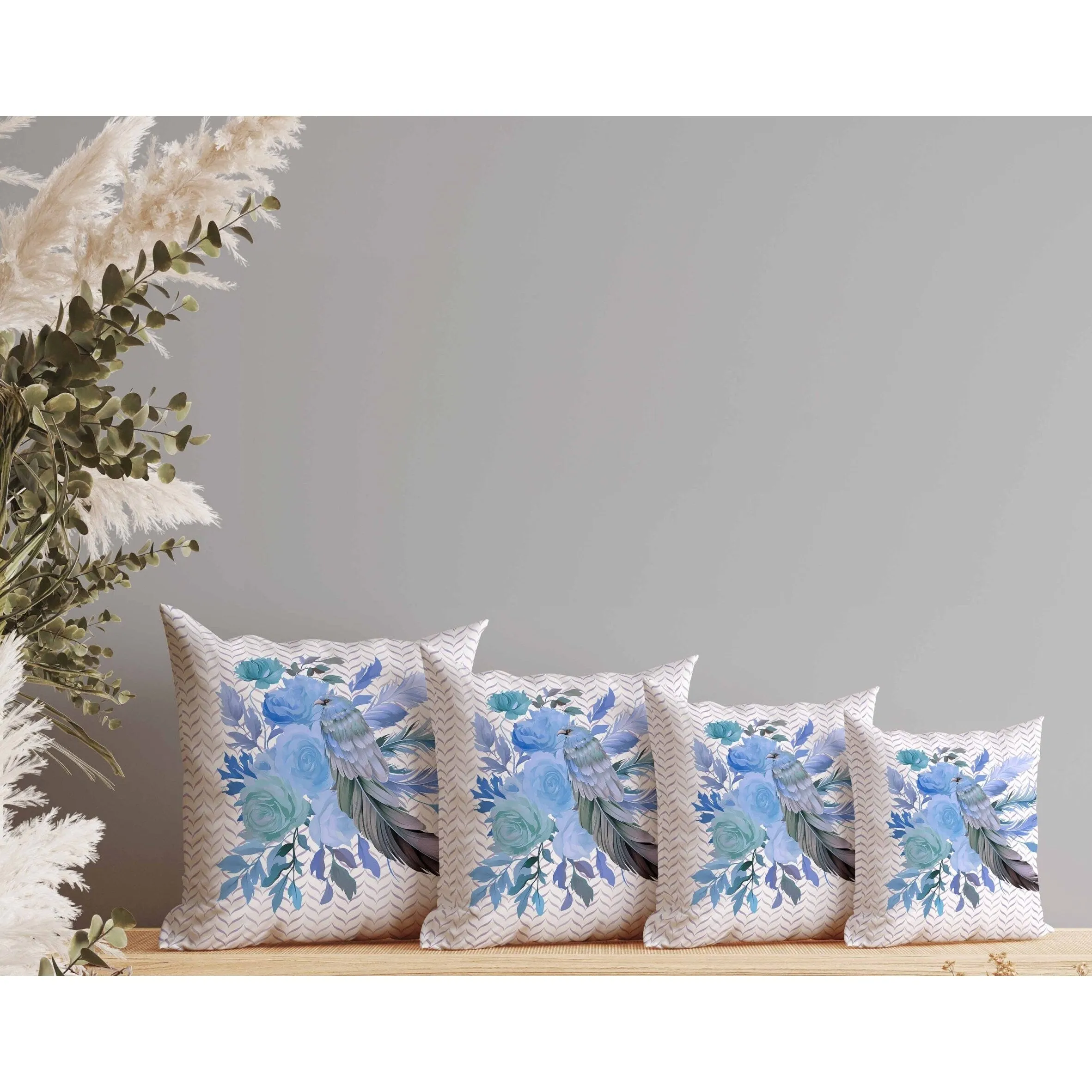 Feathered Bouquet Faux Suede Reversible Throw Pillow White and Blue