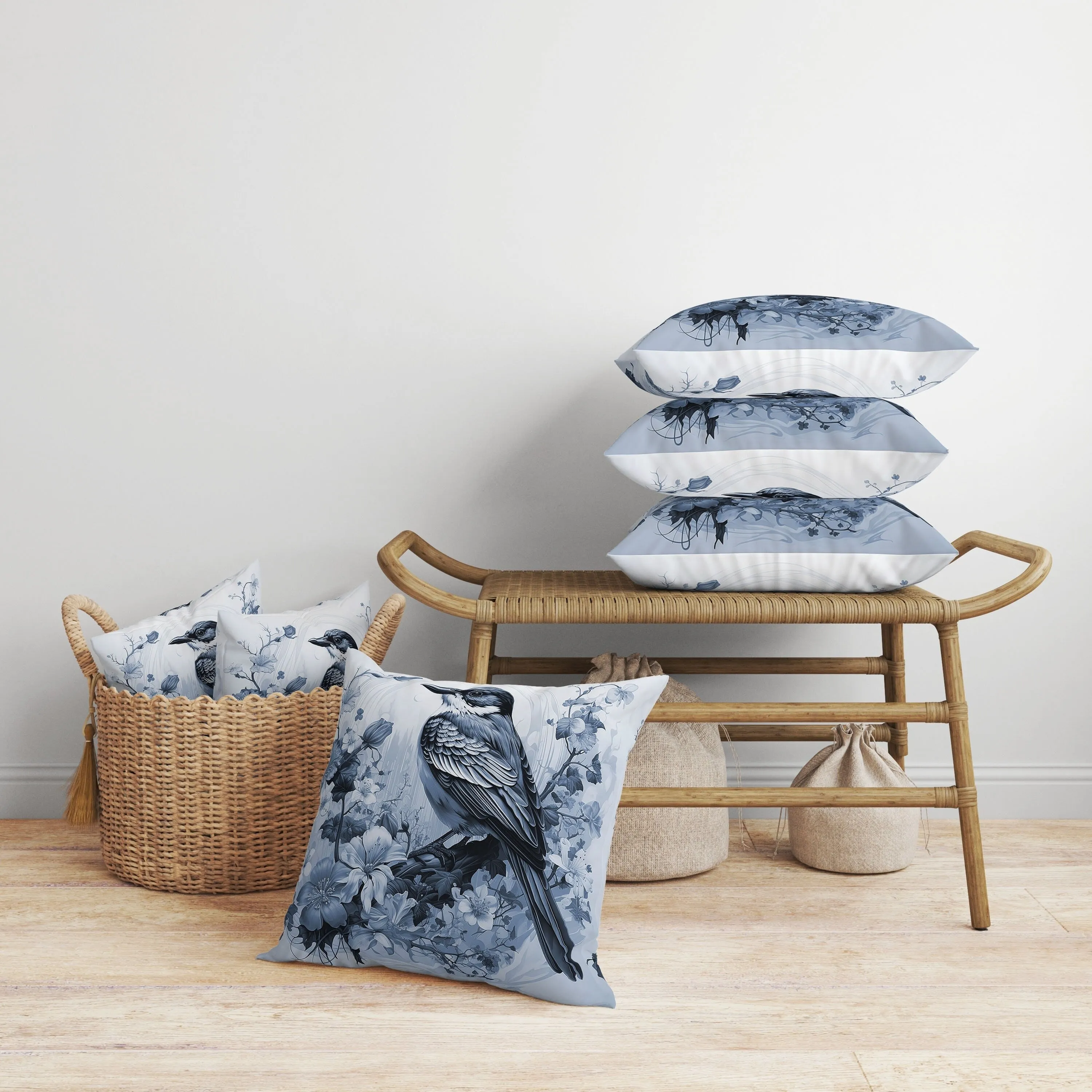 Feathered Floralscapes Faux Suede Reversible Throw Pillow Blue