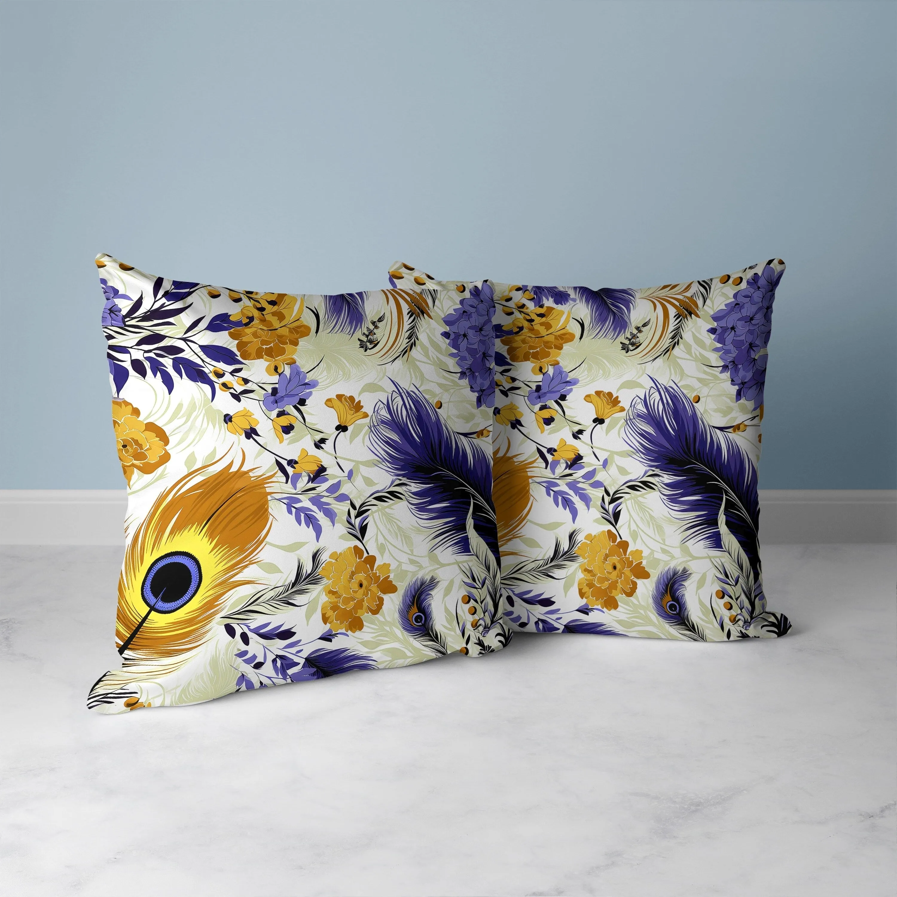Feathered Opus Faux Suede Reversible Throw Pillow Blue and Gold