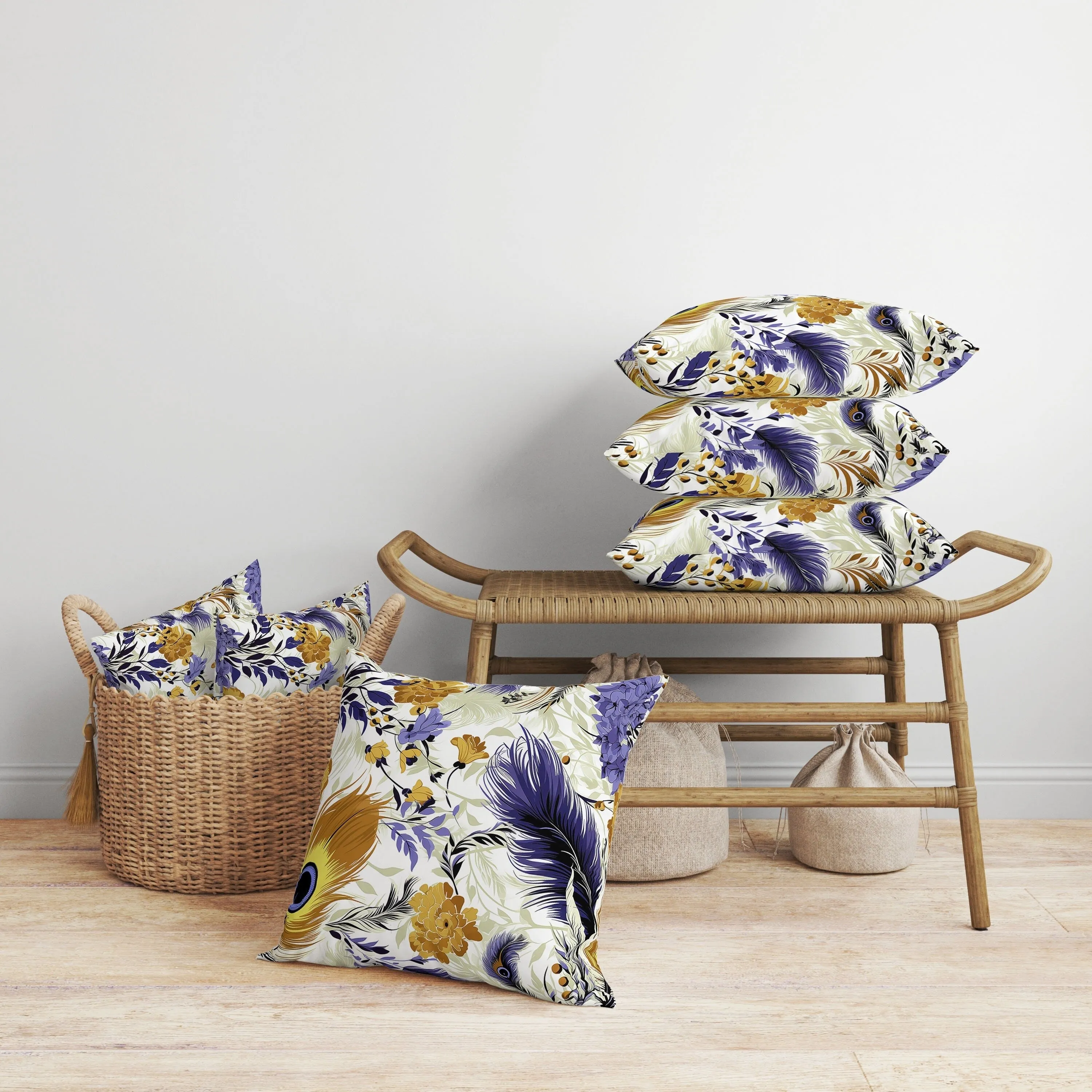 Feathered Opus Faux Suede Reversible Throw Pillow Blue and Gold