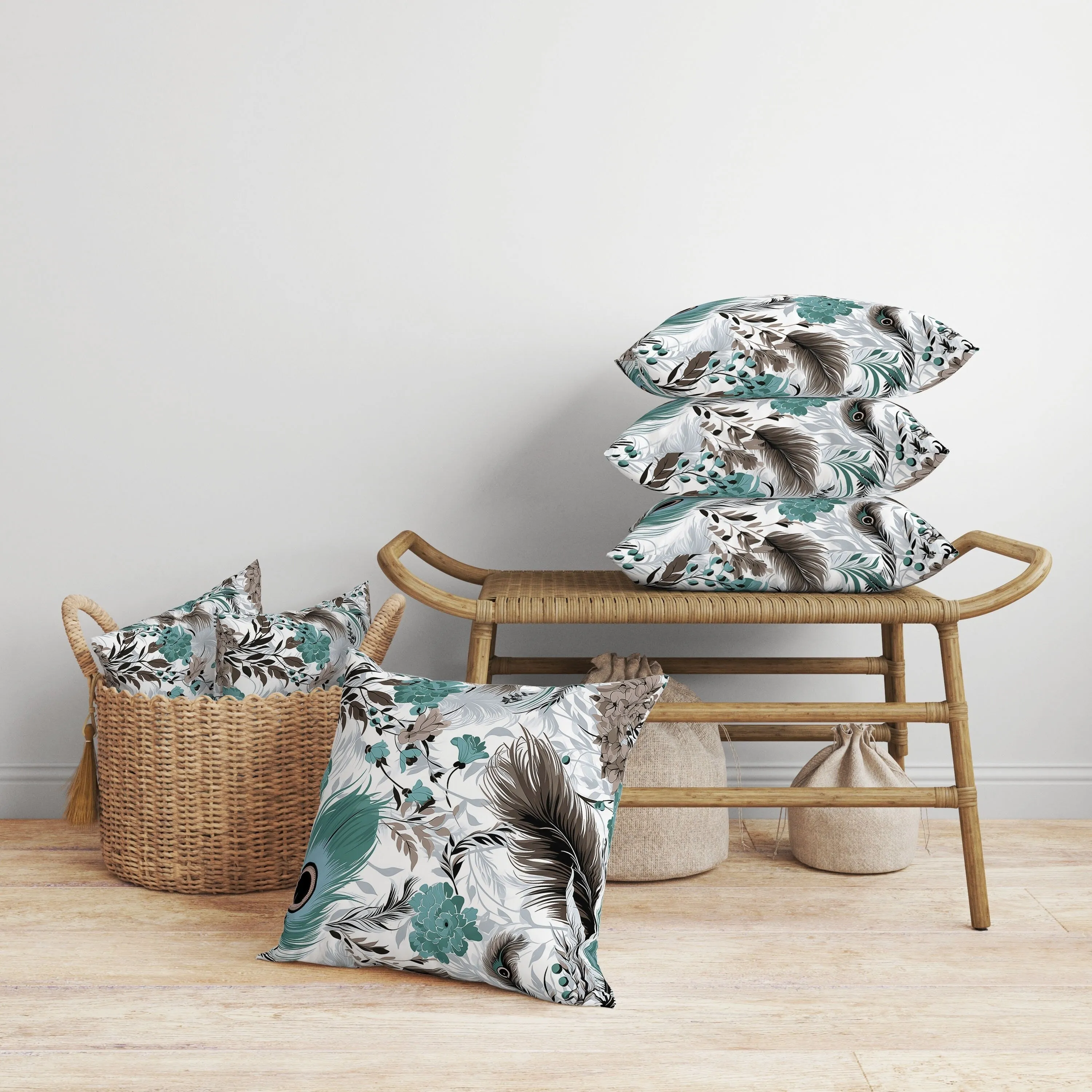 Feathered Opus Faux Suede Reversible Throw Pillow Green and Brown