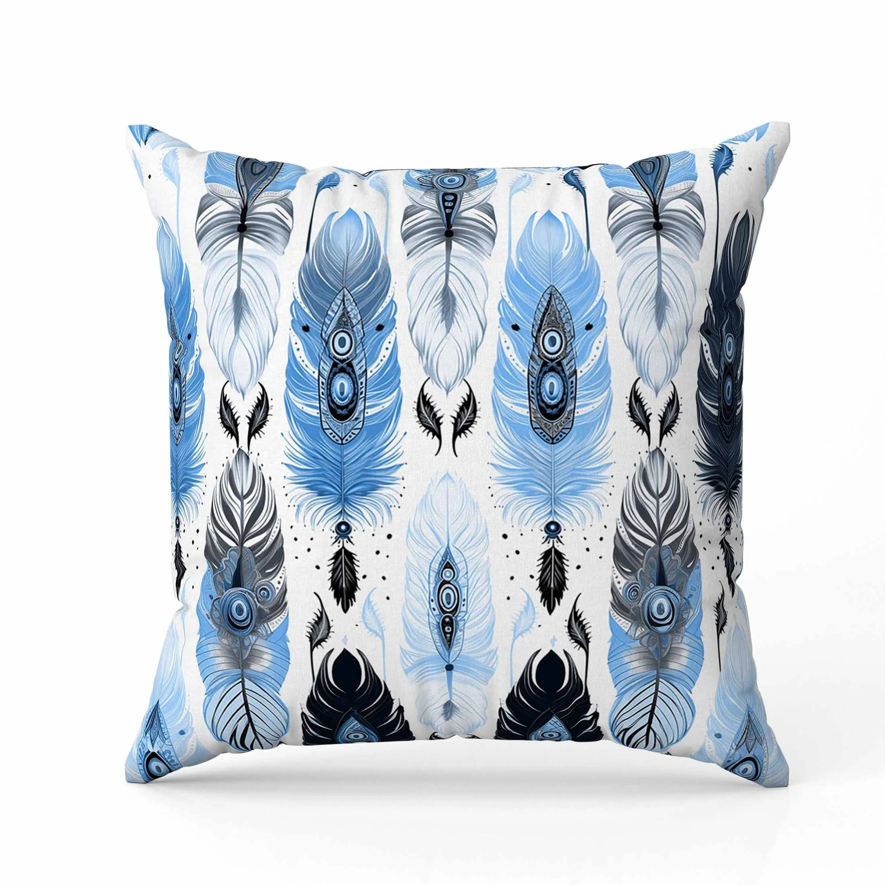 Feathered Treasure Faux Suede Reversible Throw Pillow Blue and White