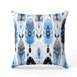 Feathered Treasure Faux Suede Reversible Throw Pillow Blue and White