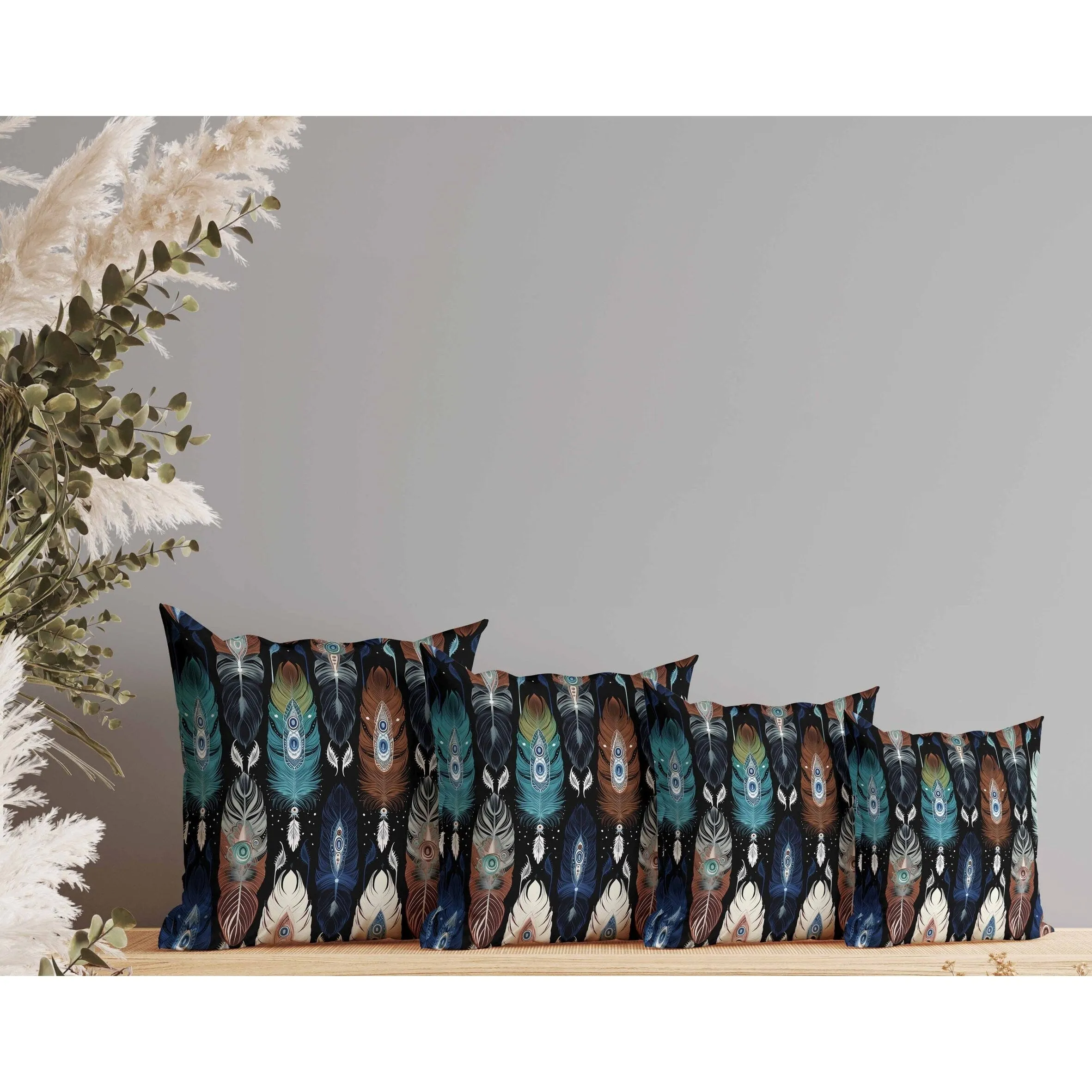 Feathered Treasure Indoor/Outdoor Reversible Throw Pillow Blue and Brown