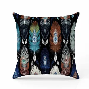 Feathered Treasure Indoor/Outdoor Reversible Throw Pillow Blue and Brown