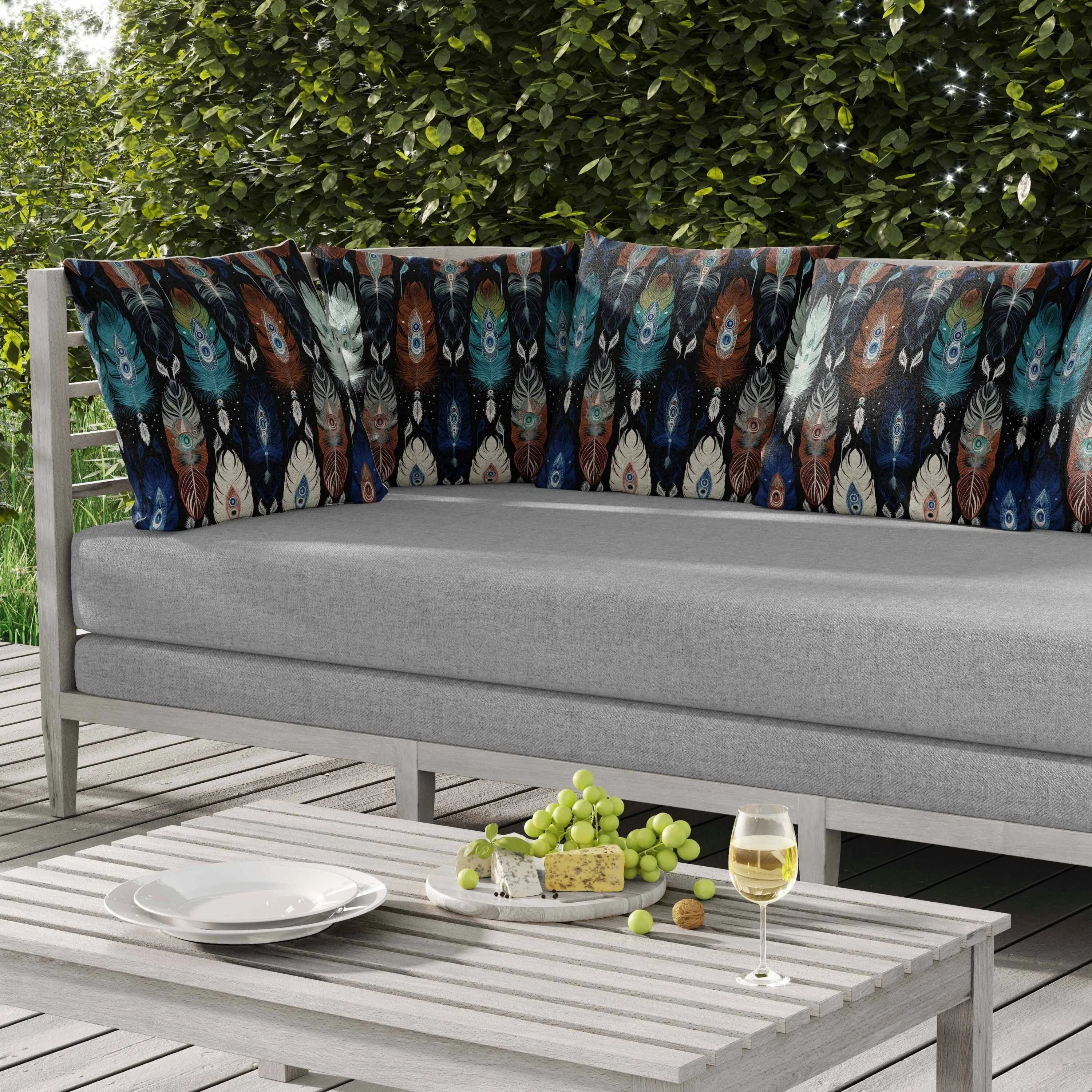Feathered Treasure Indoor/Outdoor Reversible Throw Pillow Blue and Brown