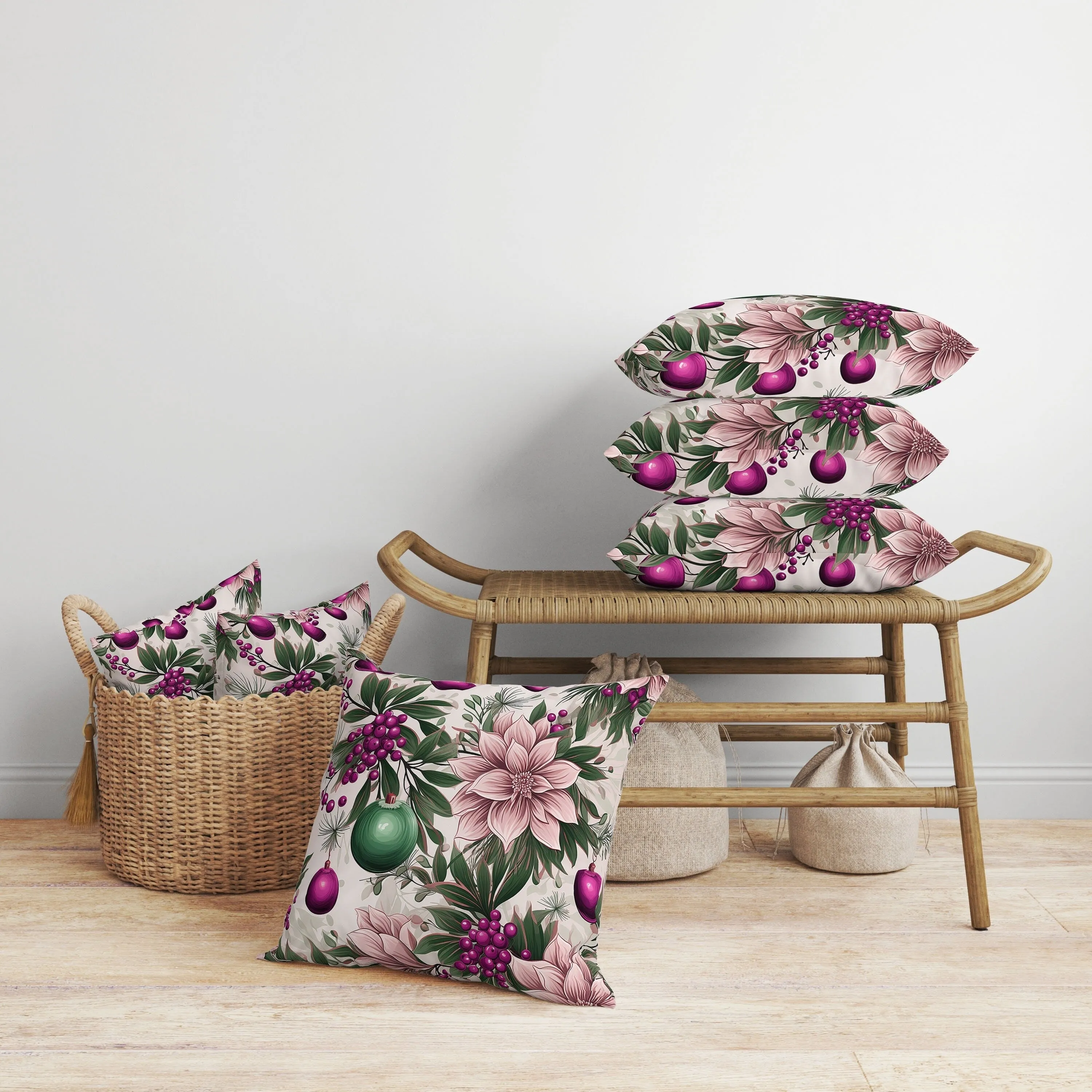 Festive Flurries Faux Suede Reversible Throw Pillow Pink and Green