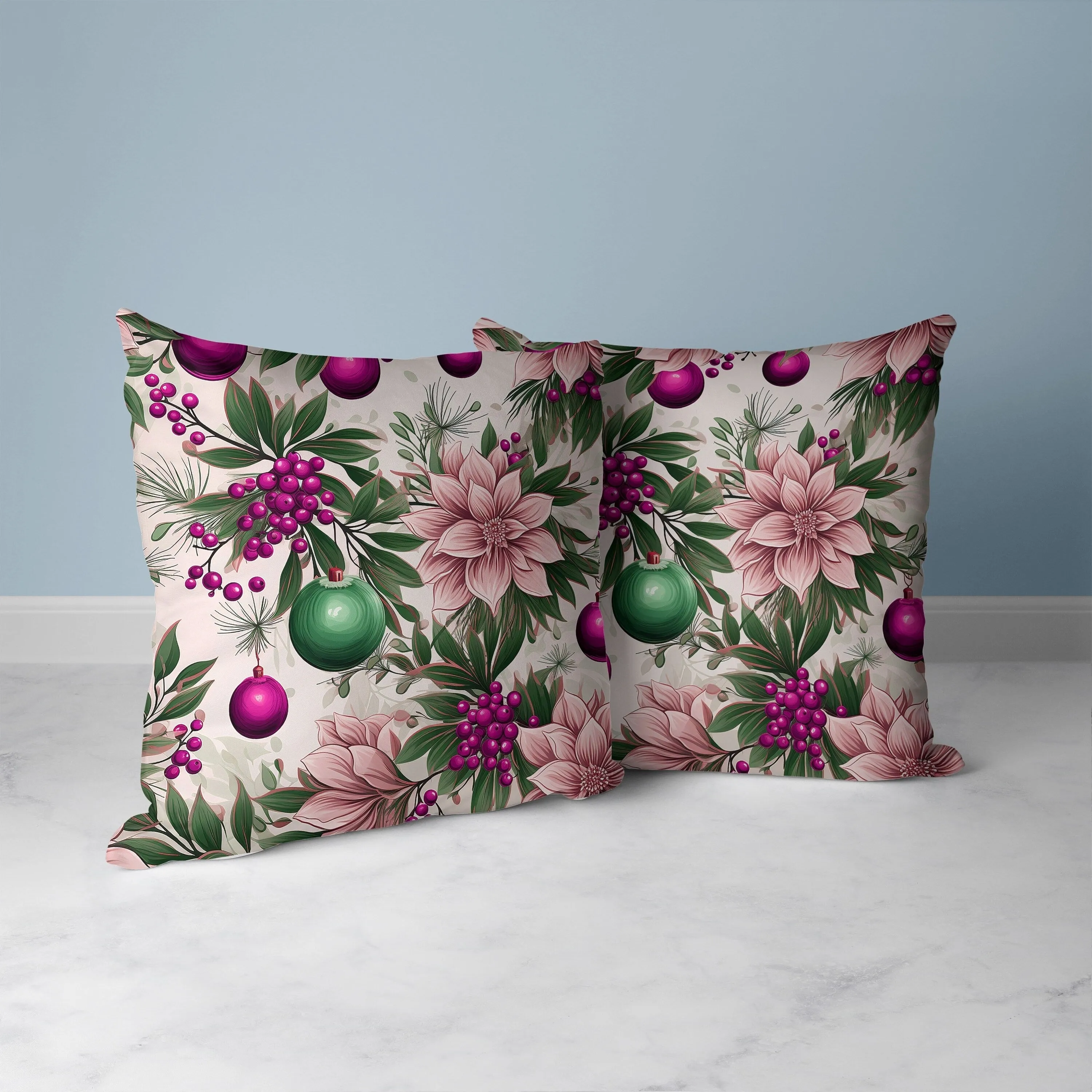 Festive Flurries Faux Suede Reversible Throw Pillow Pink and Green