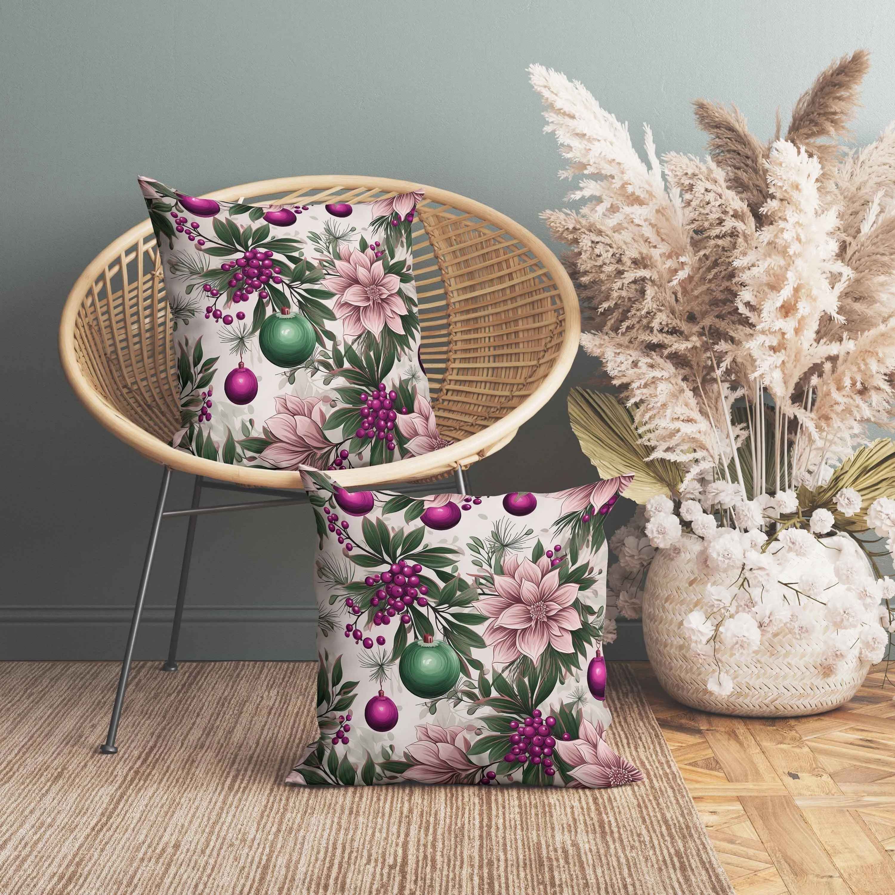 Festive Flurries Faux Suede Reversible Throw Pillow Pink and Green