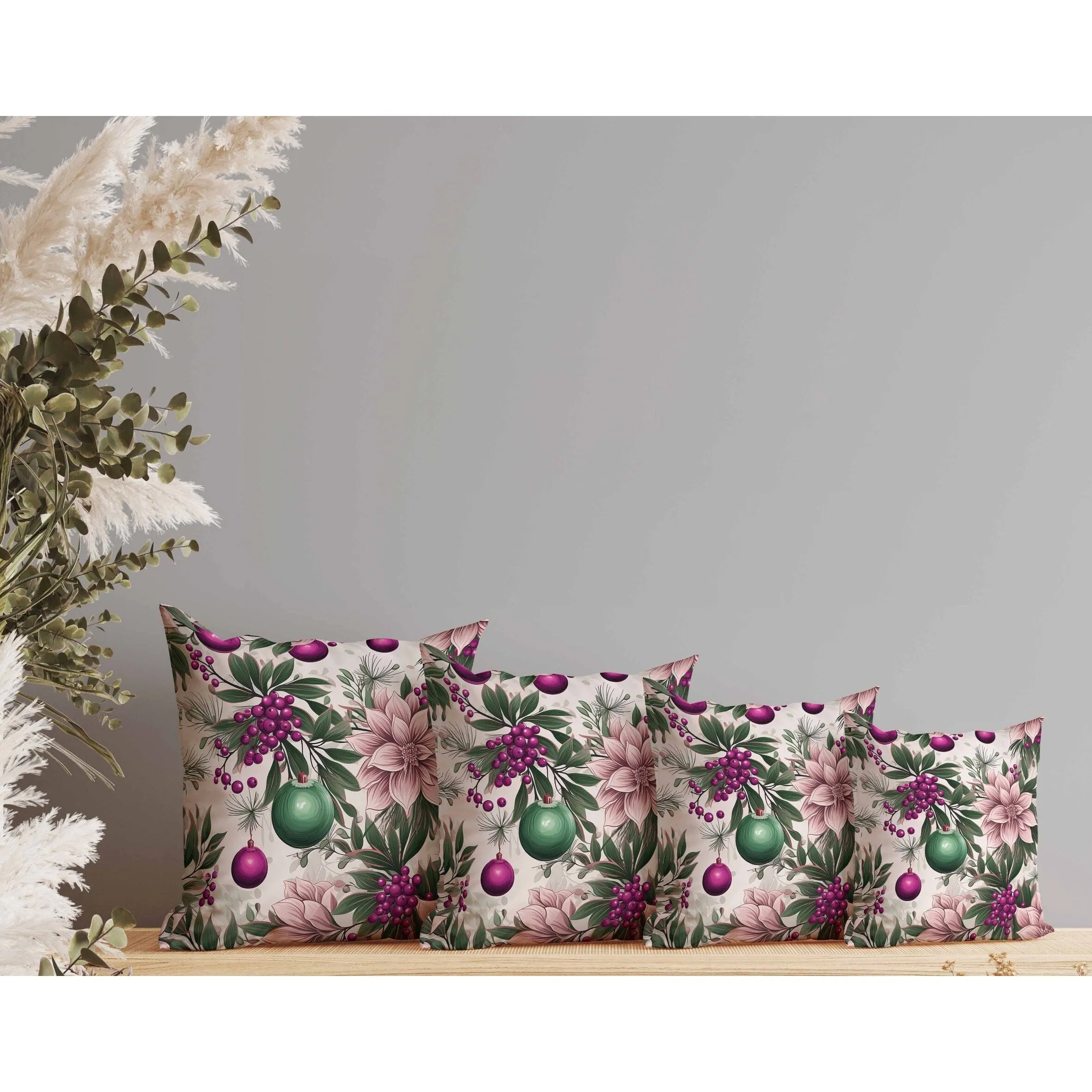 Festive Flurries Faux Suede Reversible Throw Pillow Pink and Green