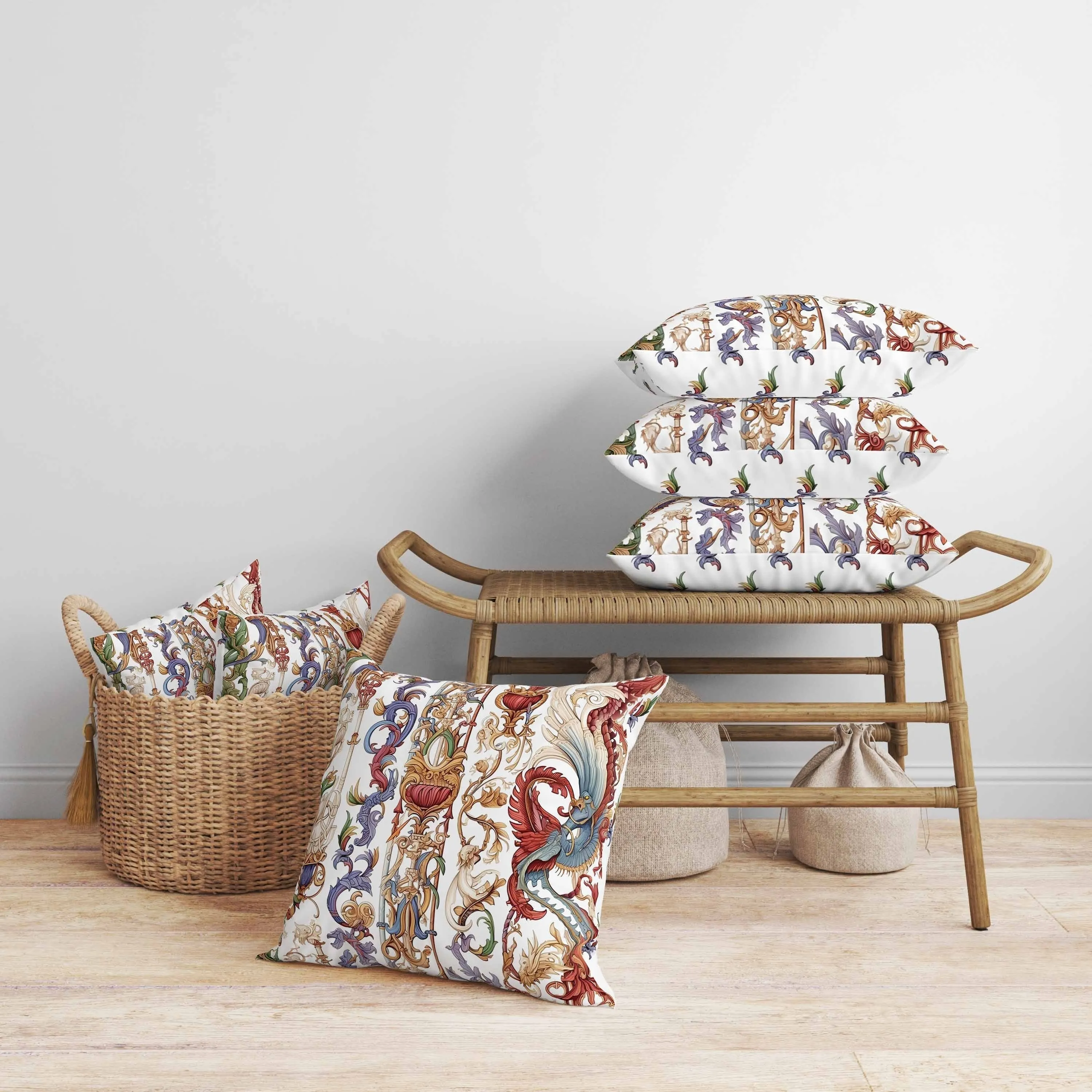 Flamewind Freesia Faux Suede Reversible Throw Pillow White and Red