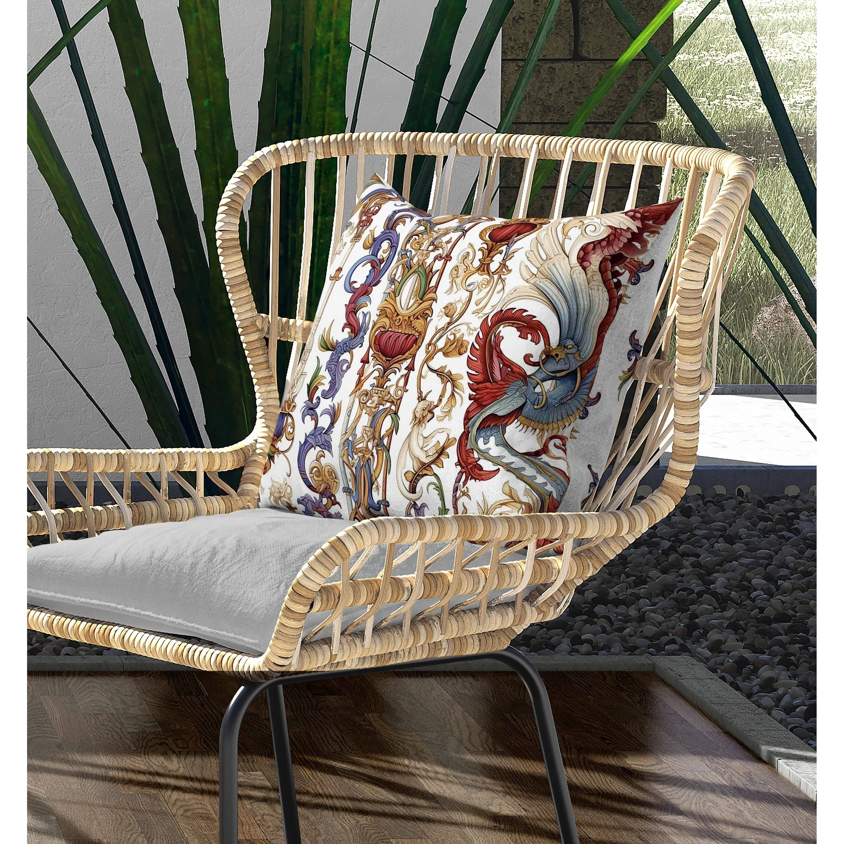 Flamewind Freesia Indoor/Outdoor Reversible Throw Pillow White and Red