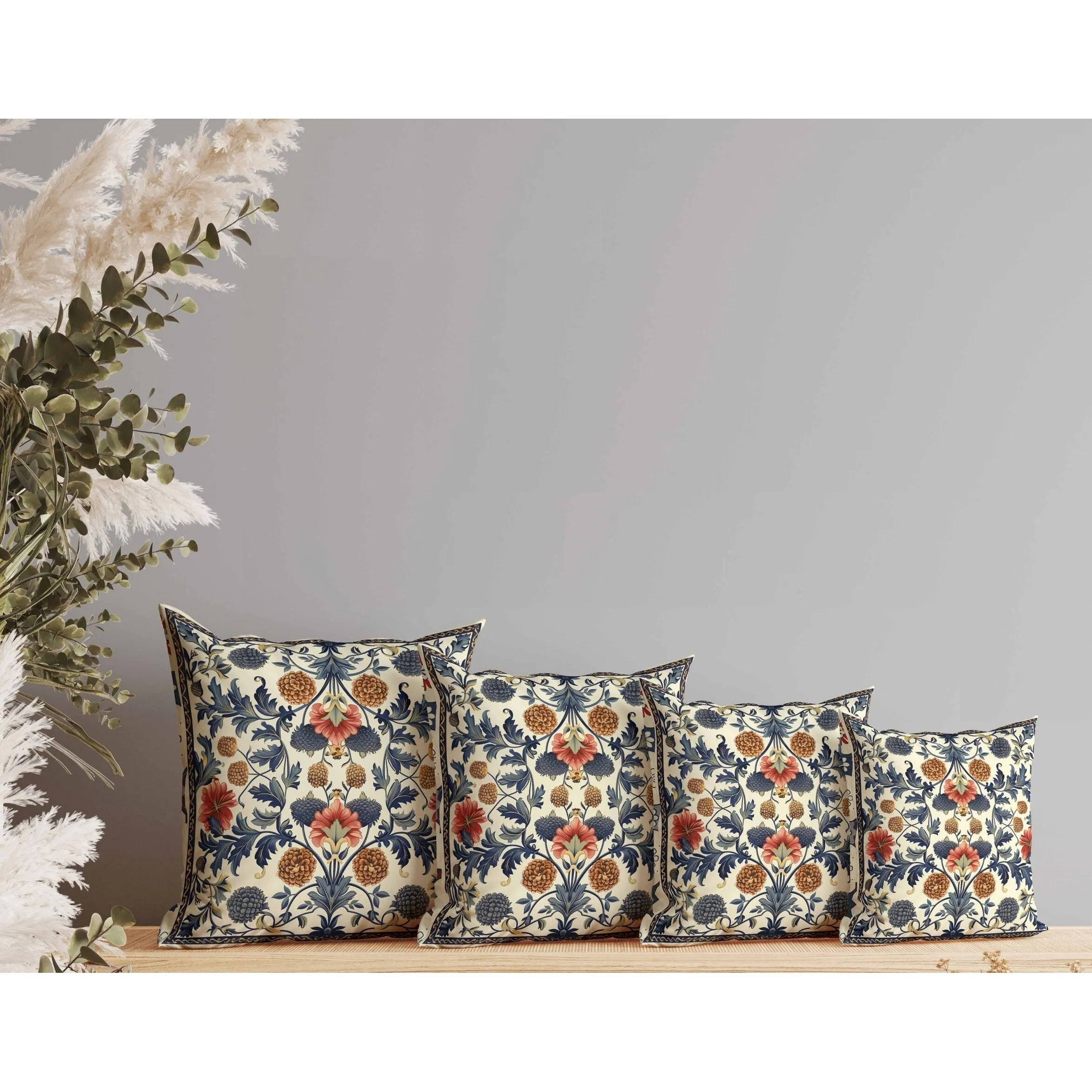 Flora Medley Faux Suede Reversible Throw Pillow Beige and Blue