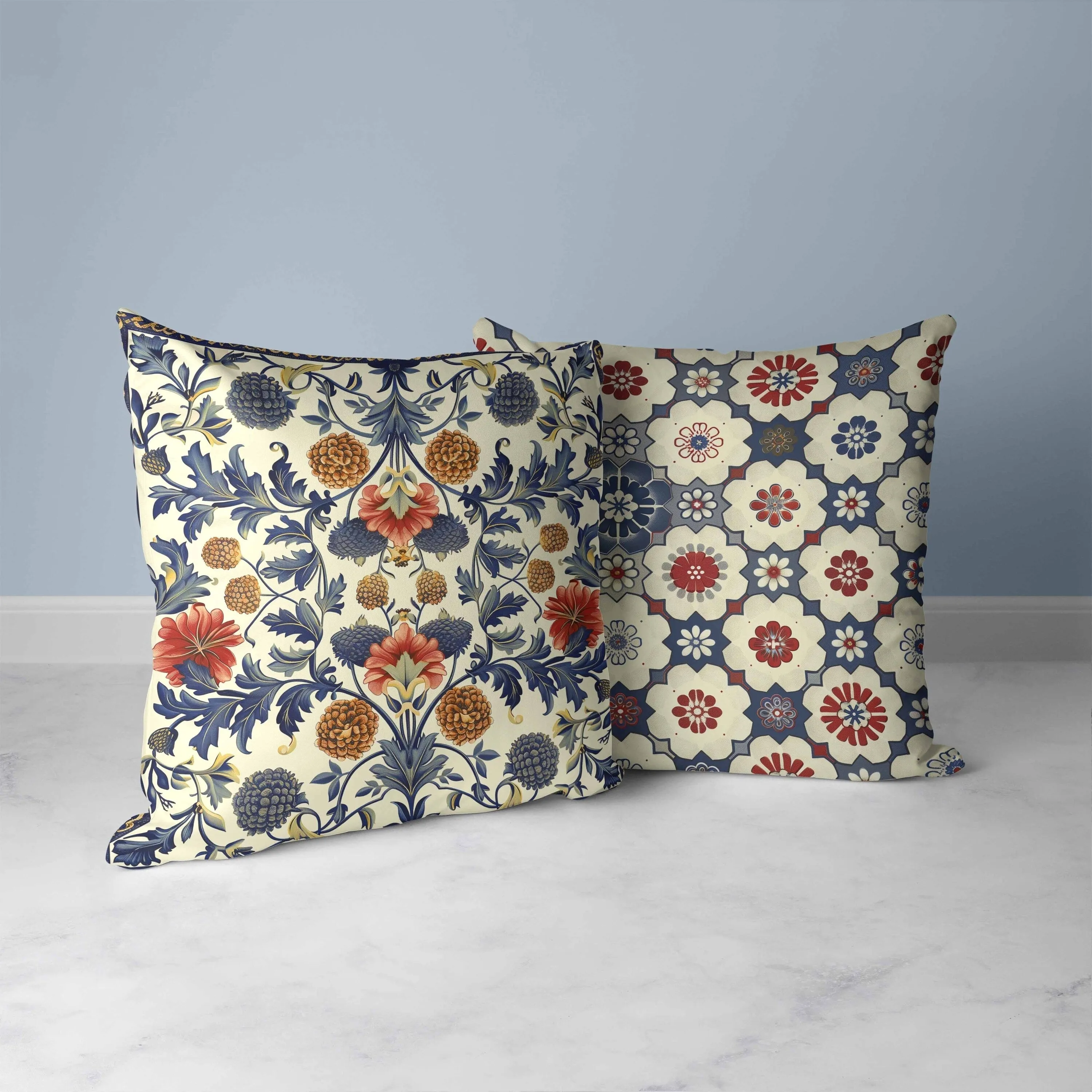Flora Medley Faux Suede Reversible Throw Pillow Beige and Blue