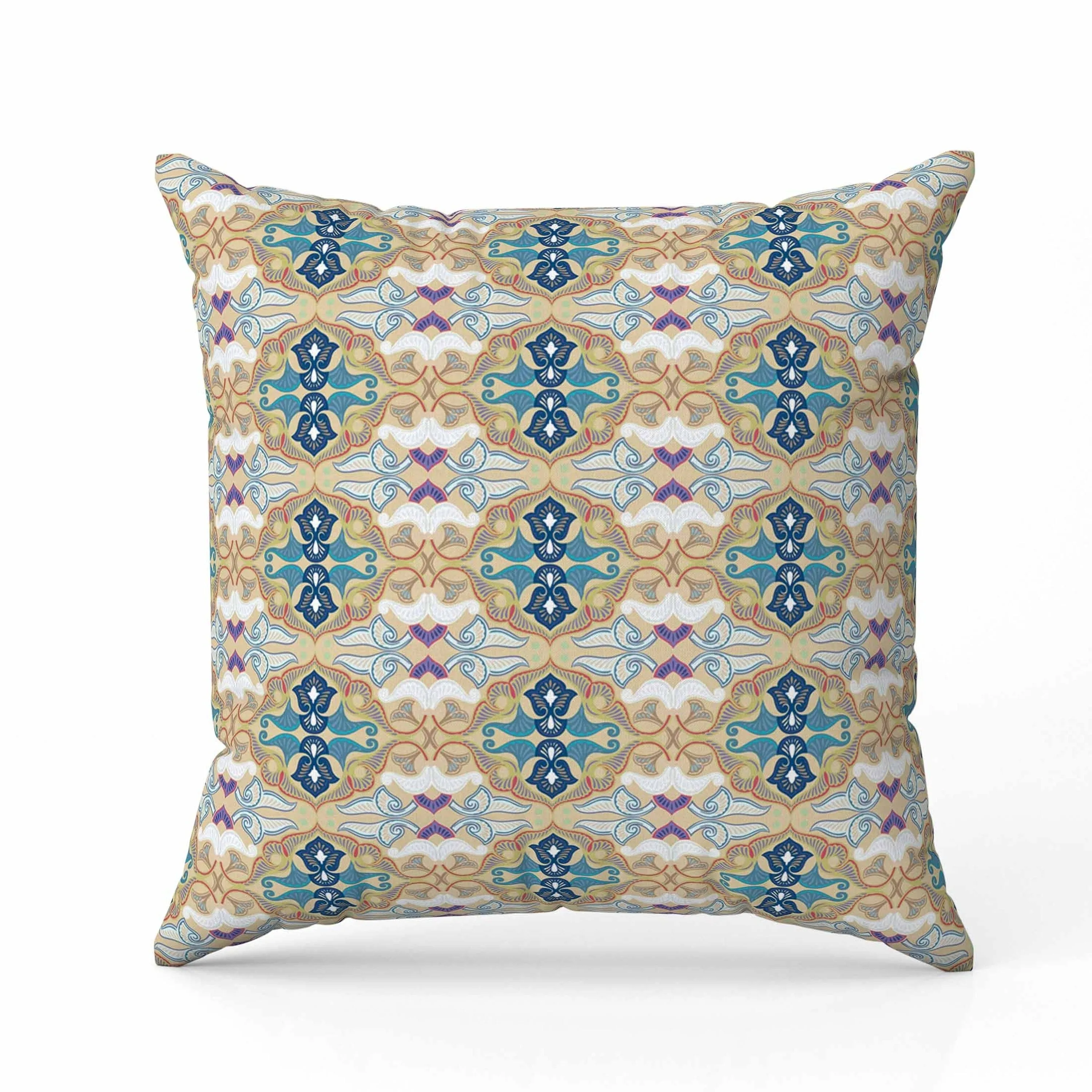 Floral Elegance Faux Suede Reversible Throw Pillow Beige and Blue