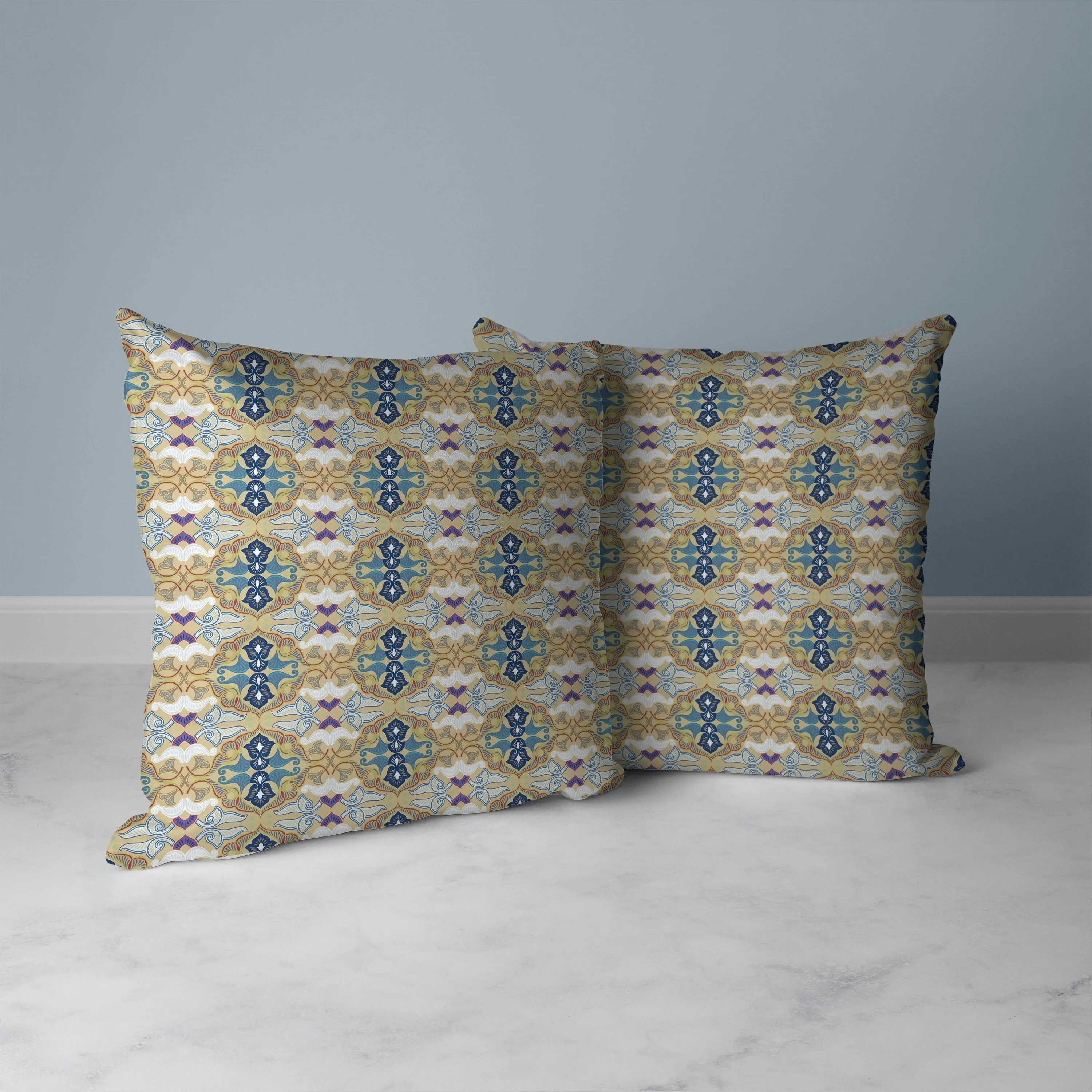 Floral Elegance Faux Suede Reversible Throw Pillow Beige and Blue