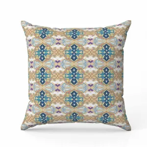 Floral Elegance Faux Suede Reversible Throw Pillow Beige and Blue
